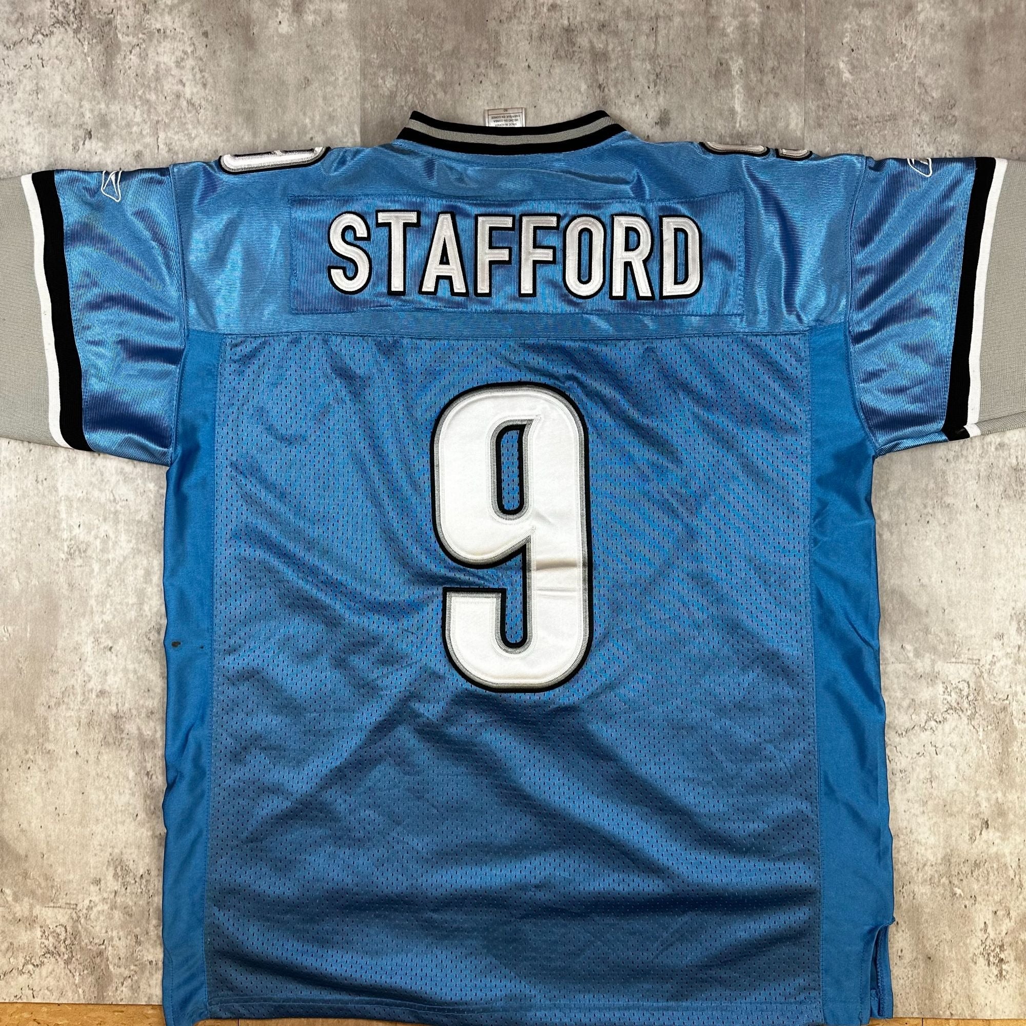 Reebok NFL Onfield Detroit Lions Matthew Stafford #9 Jersey Blue Mens Size 50 100% Polyester