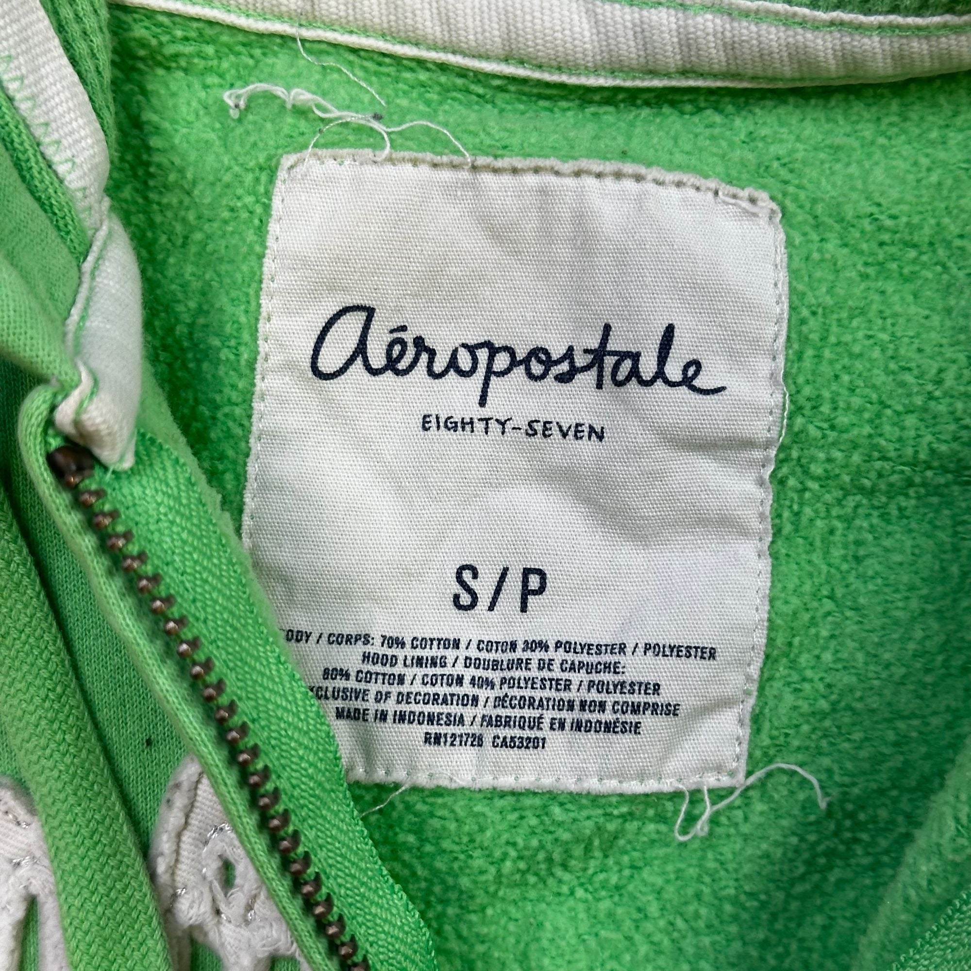 Aeropostale Green Zip-Up Hoodie With New York Graphic Design S/P Cotton/Polyester Blend Casual Wear Hoodie For Women