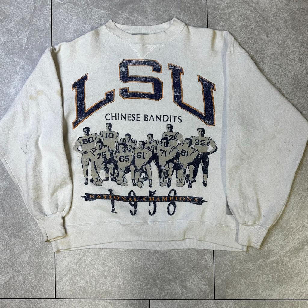 LSU 1990 Chinese Bandits National Champions Sweatshirt L White Crewneck Vintage