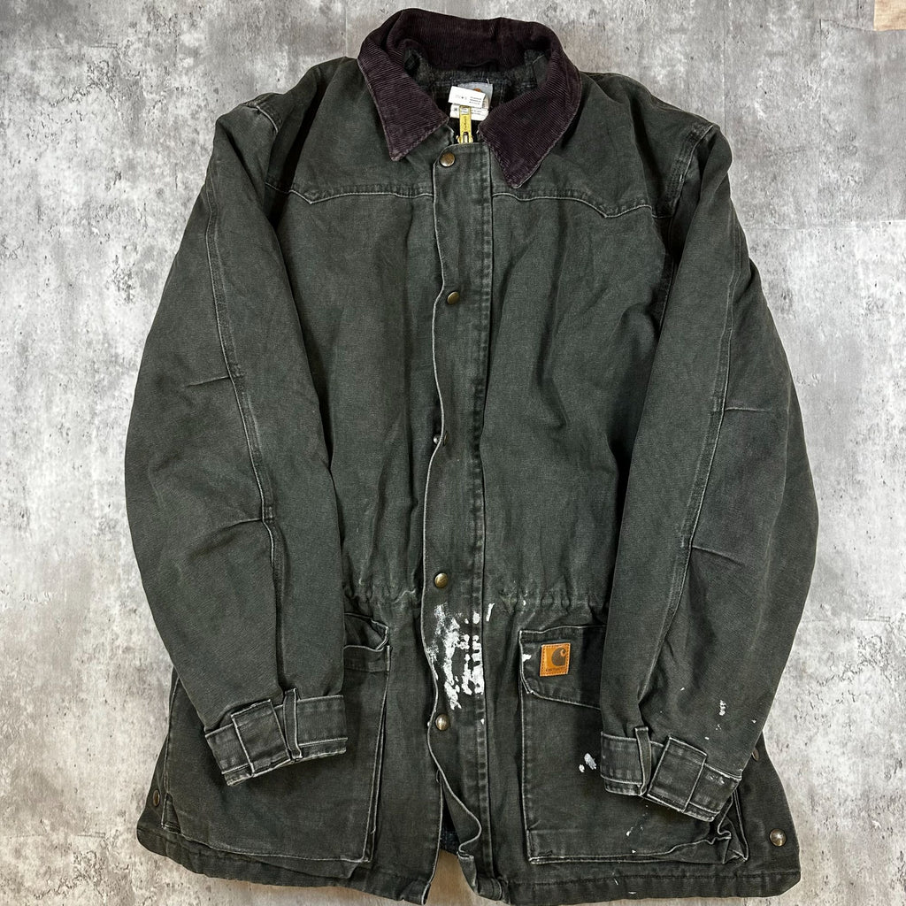 Carhartt Mens Heavyweight Washed Duck Jacket With Corduroy Collar & Paint Marks