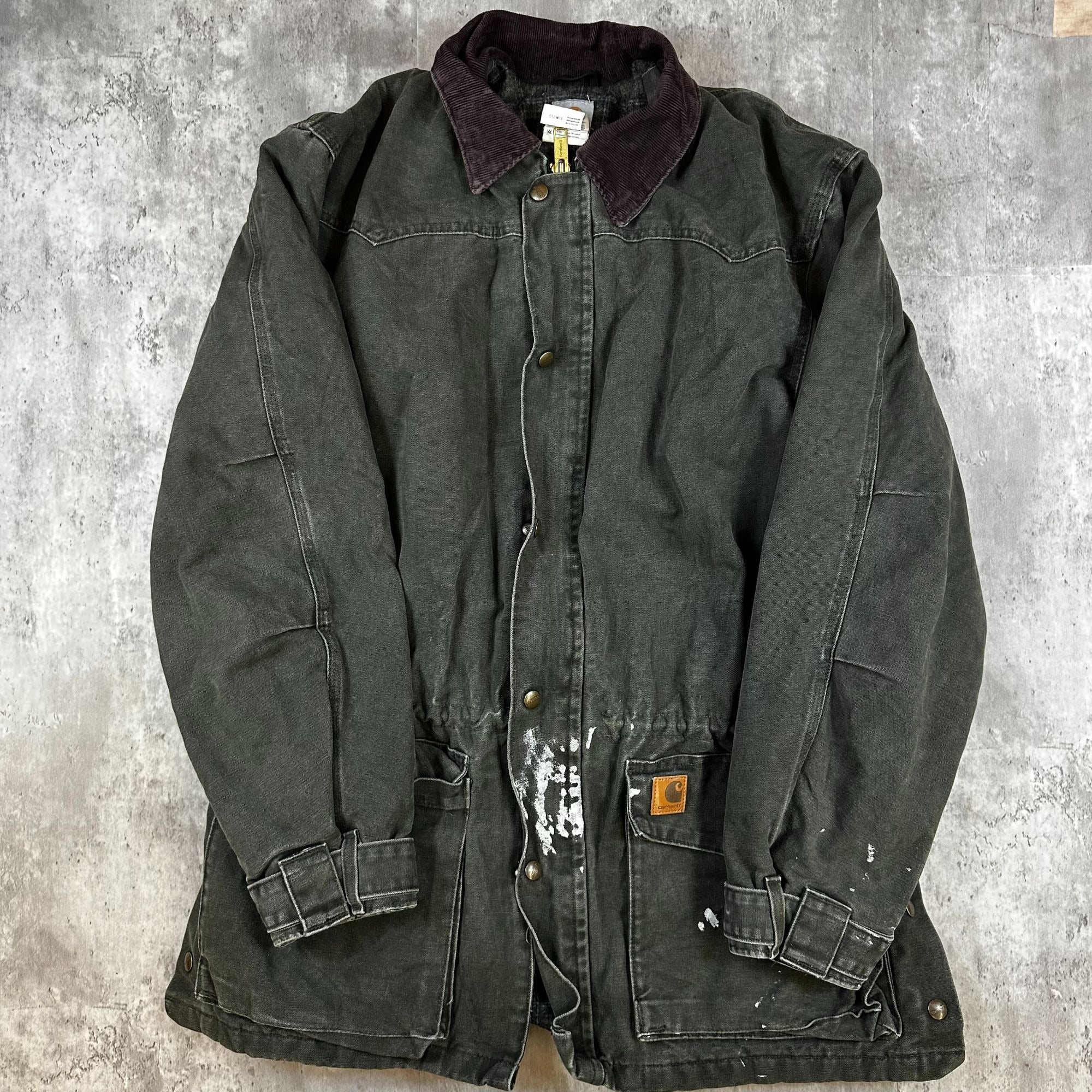 Carhartt Mens Heavyweight Washed Duck Jacket With Corduroy Collar & Paint Marks