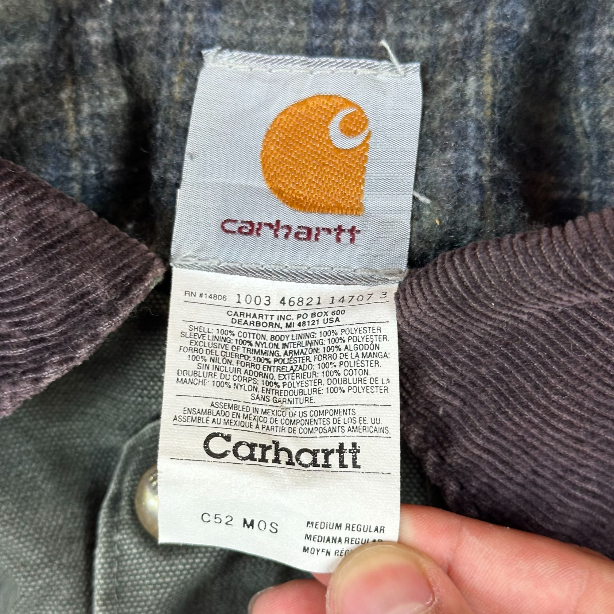 Carhartt Mens Heavyweight Washed Duck Jacket With Corduroy Collar & Paint Marks