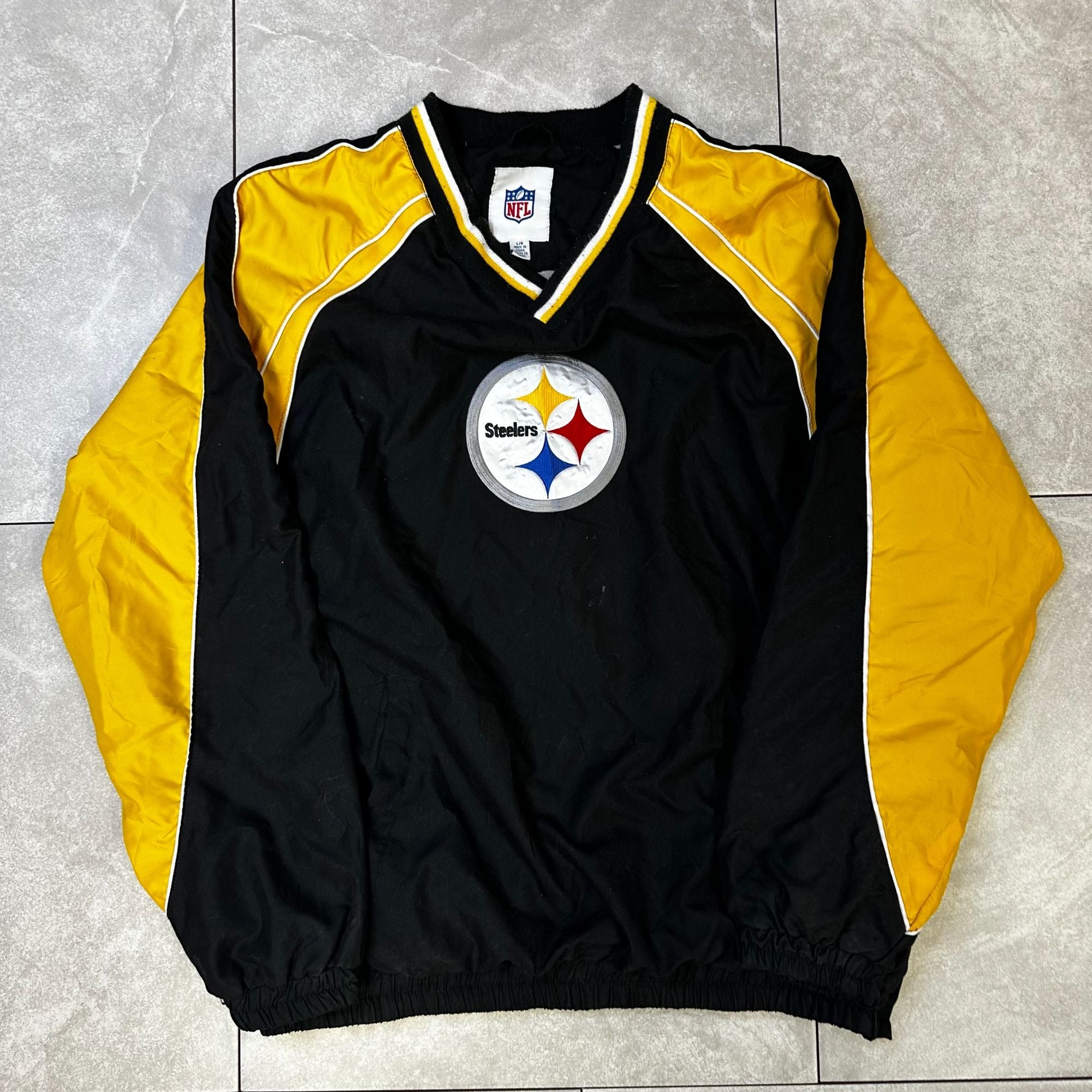 NFL Pittsburgh Steelers Pullover Jacket L/G Black & Yellow V-Neck Long Sleeve