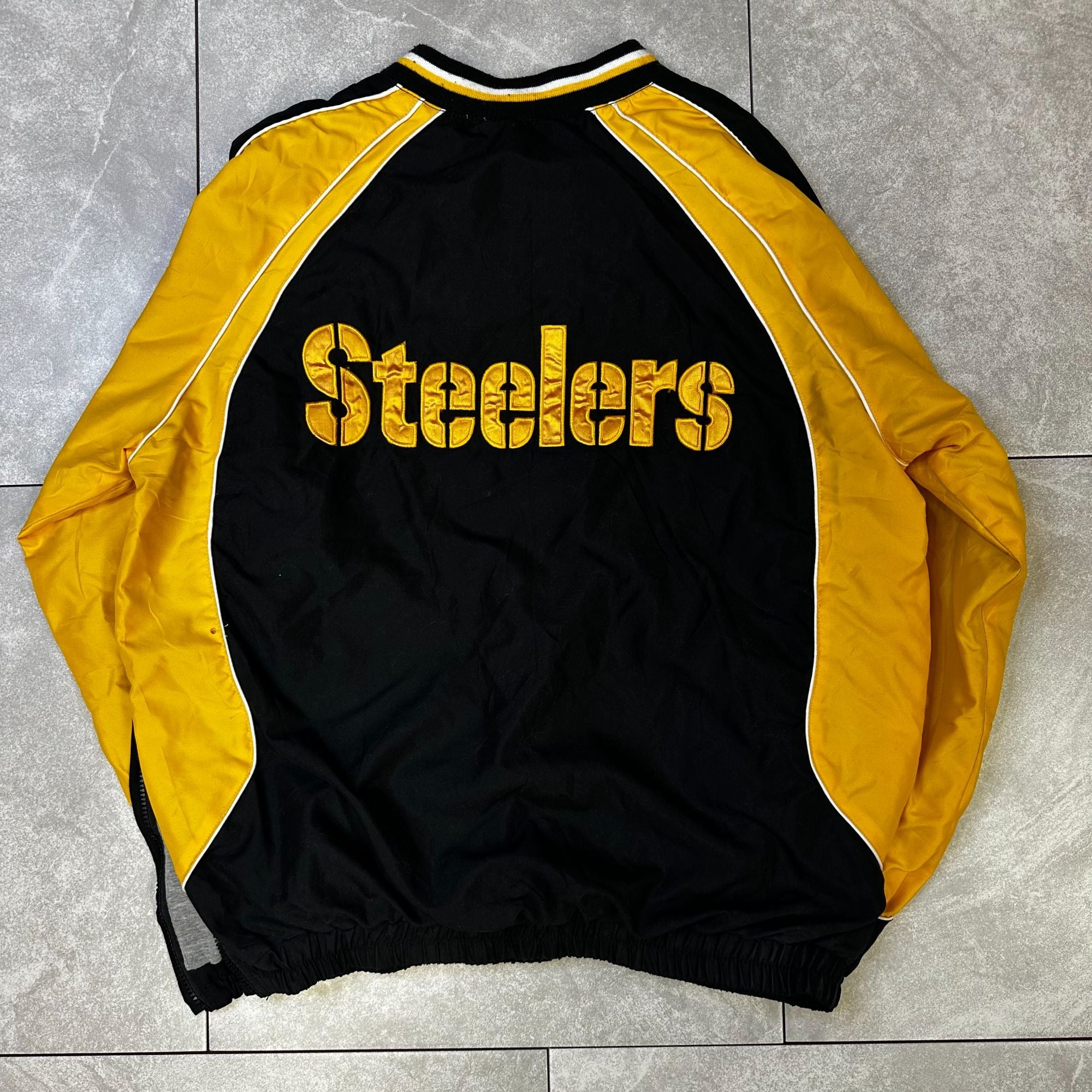 NFL Pittsburgh Steelers Pullover Jacket L/G Black & Yellow V-Neck Long Sleeve