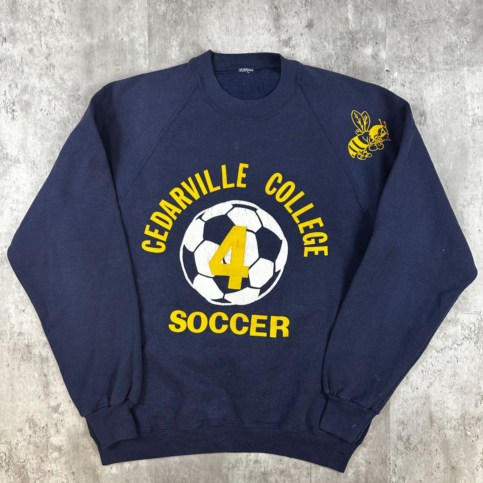 Vintage Cedarville College Soccer Sweatshirt Navy Blue Yellow Graphic Pullover Size L