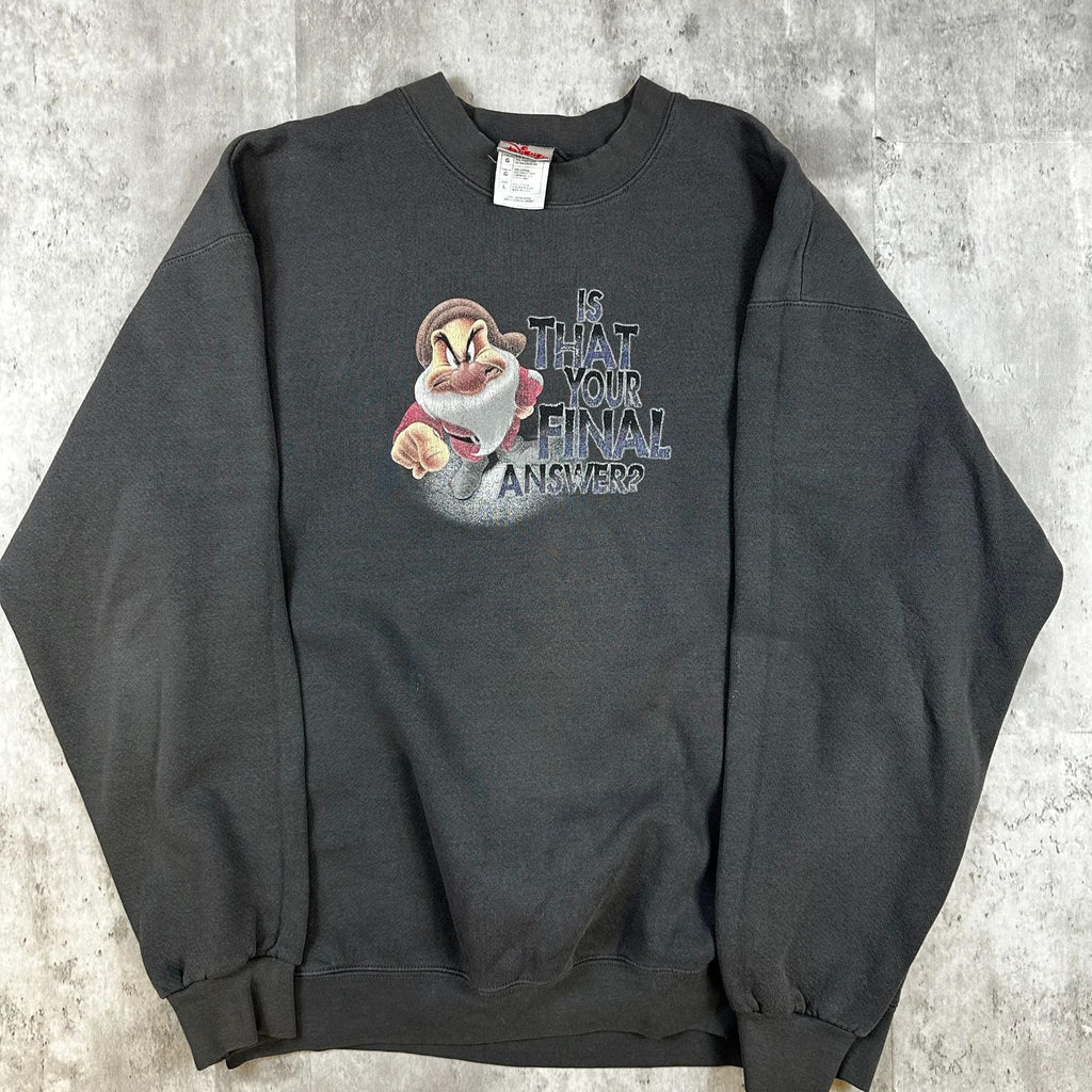 Disney Store Grumpy Sweatshirt "Is That Your Final Answer?" Graphic Design Large