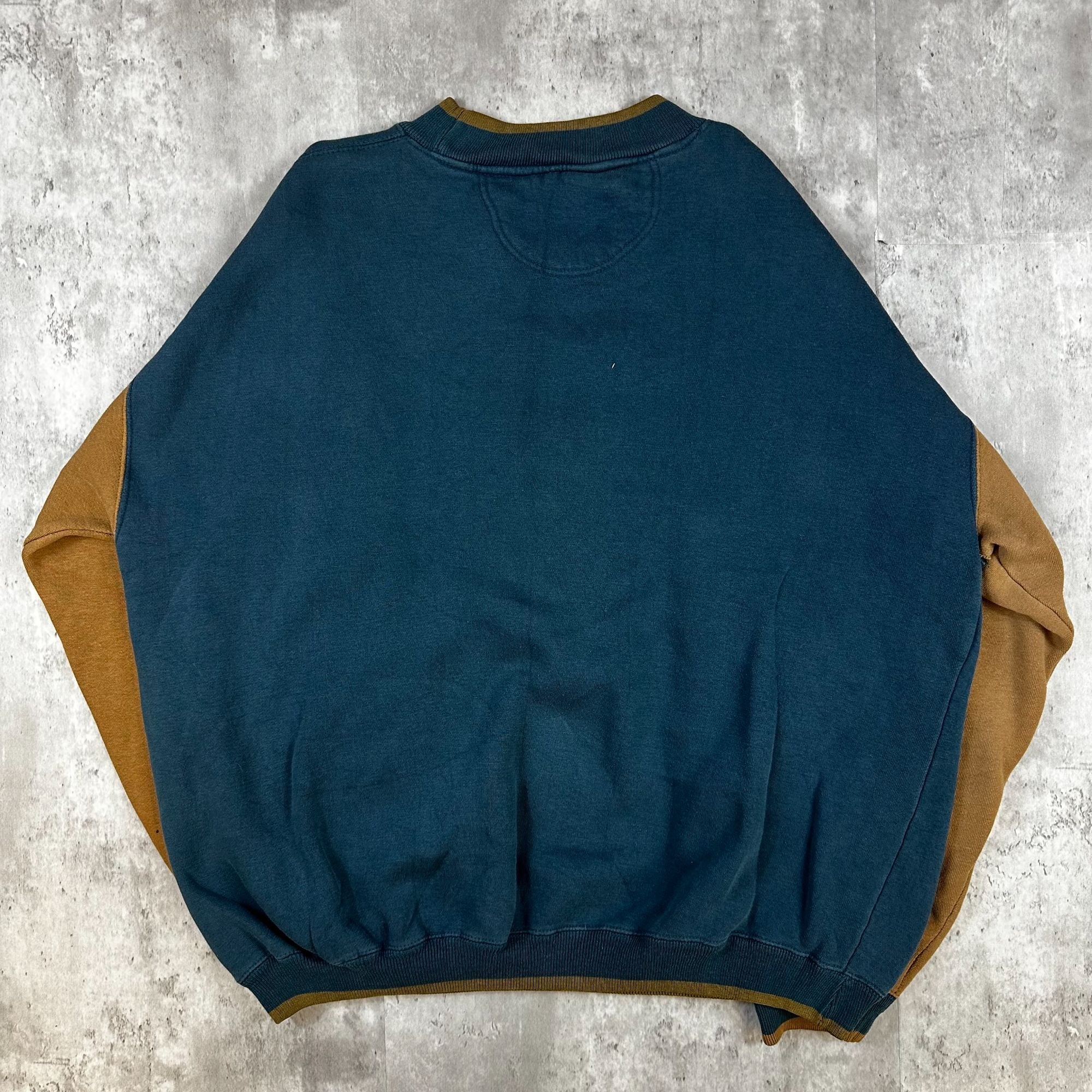 Vintage Pitt Panthers Sweatshirt XL By Midwest Embroidery Two-Tone Blue & Tan With Elbow Patches Cotton Blend