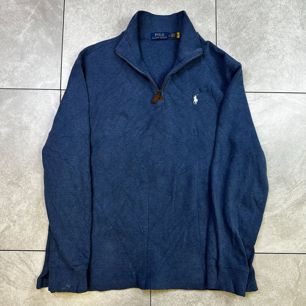 Polo Ralph Lauren Navy Blue Cotton 1/4 Zip Pullover Sweater Mens M