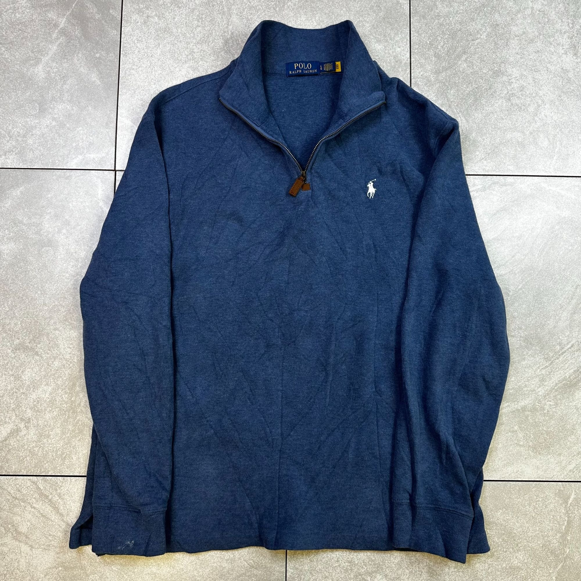 Polo Ralph Lauren Navy Blue Cotton 1/4 Zip Pullover Sweater Mens M
