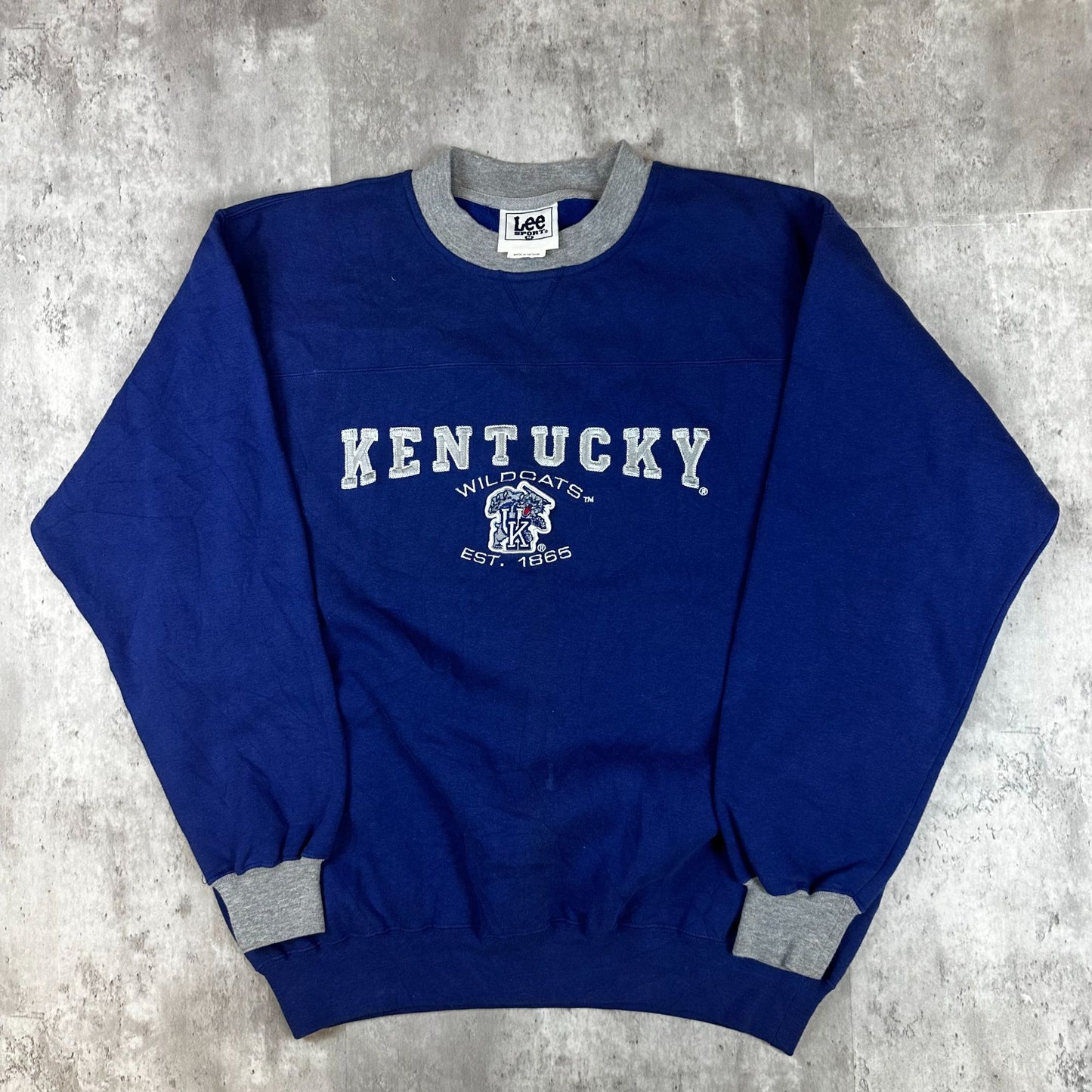 Vintage Lee Sport Kentucky Wildcats Sweatshirt M Blue Crewneck Pullover Gray Trim Cotton Blend Made In Vietnam