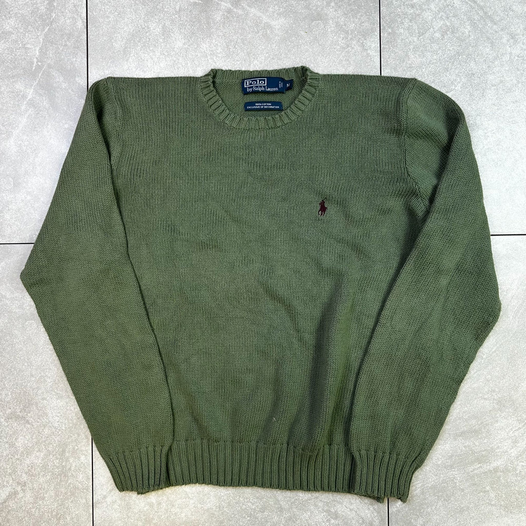 Polo By Ralph Lauren Green Knit Cotton Sweater With Embroidered Logo - Size M