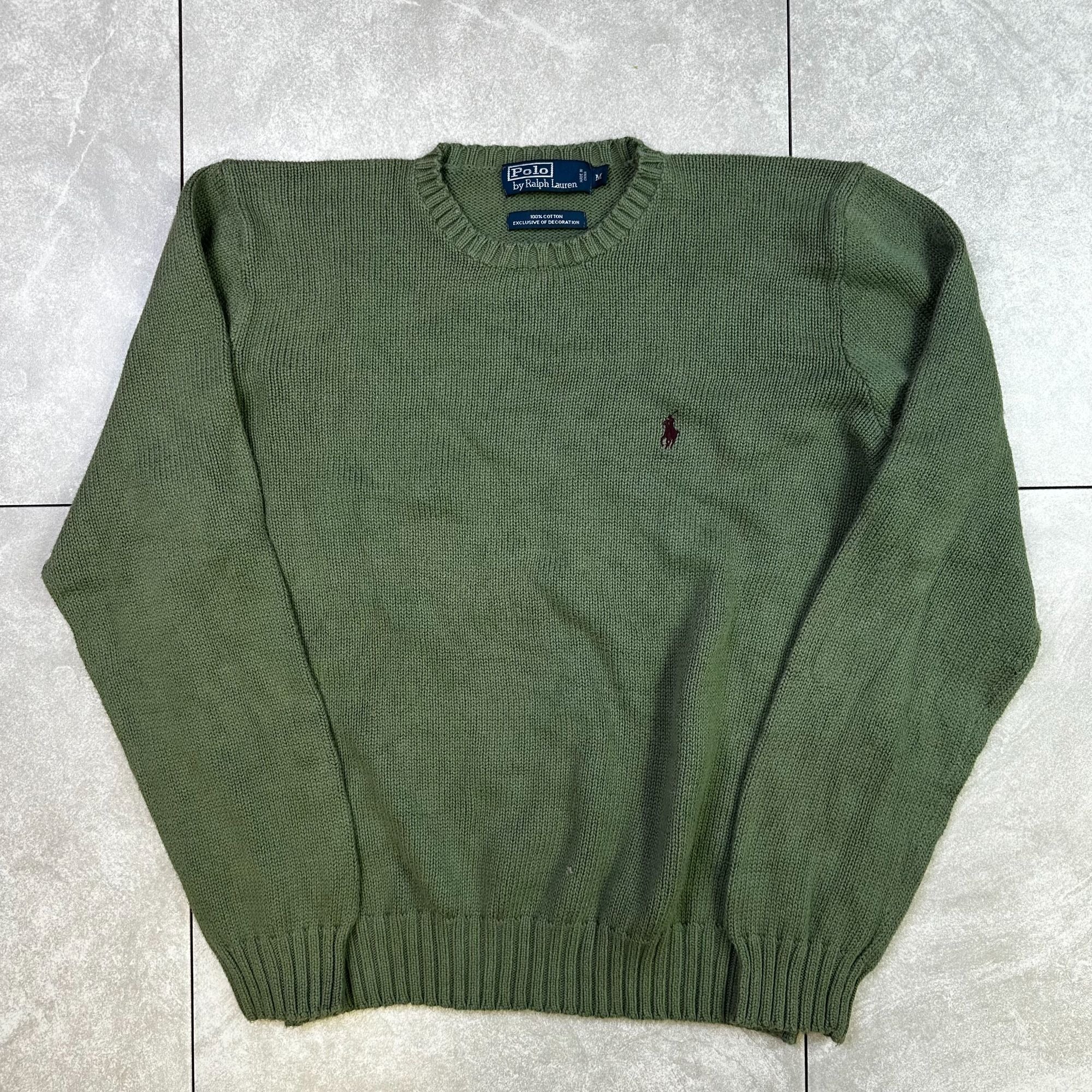 Polo By Ralph Lauren Green Knit Cotton Sweater With Embroidered Logo - Size M