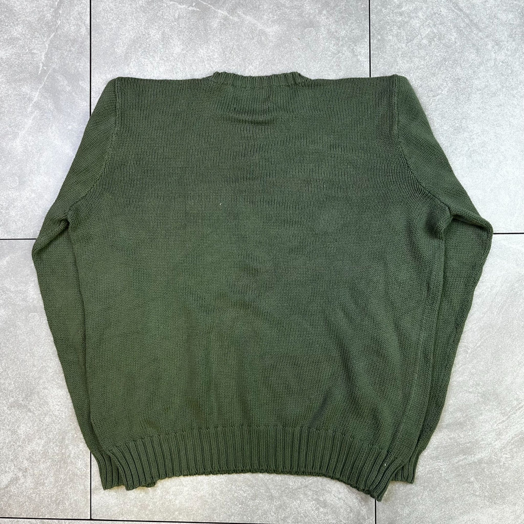 Polo By Ralph Lauren Green Knit Cotton Sweater With Embroidered Logo - Size M