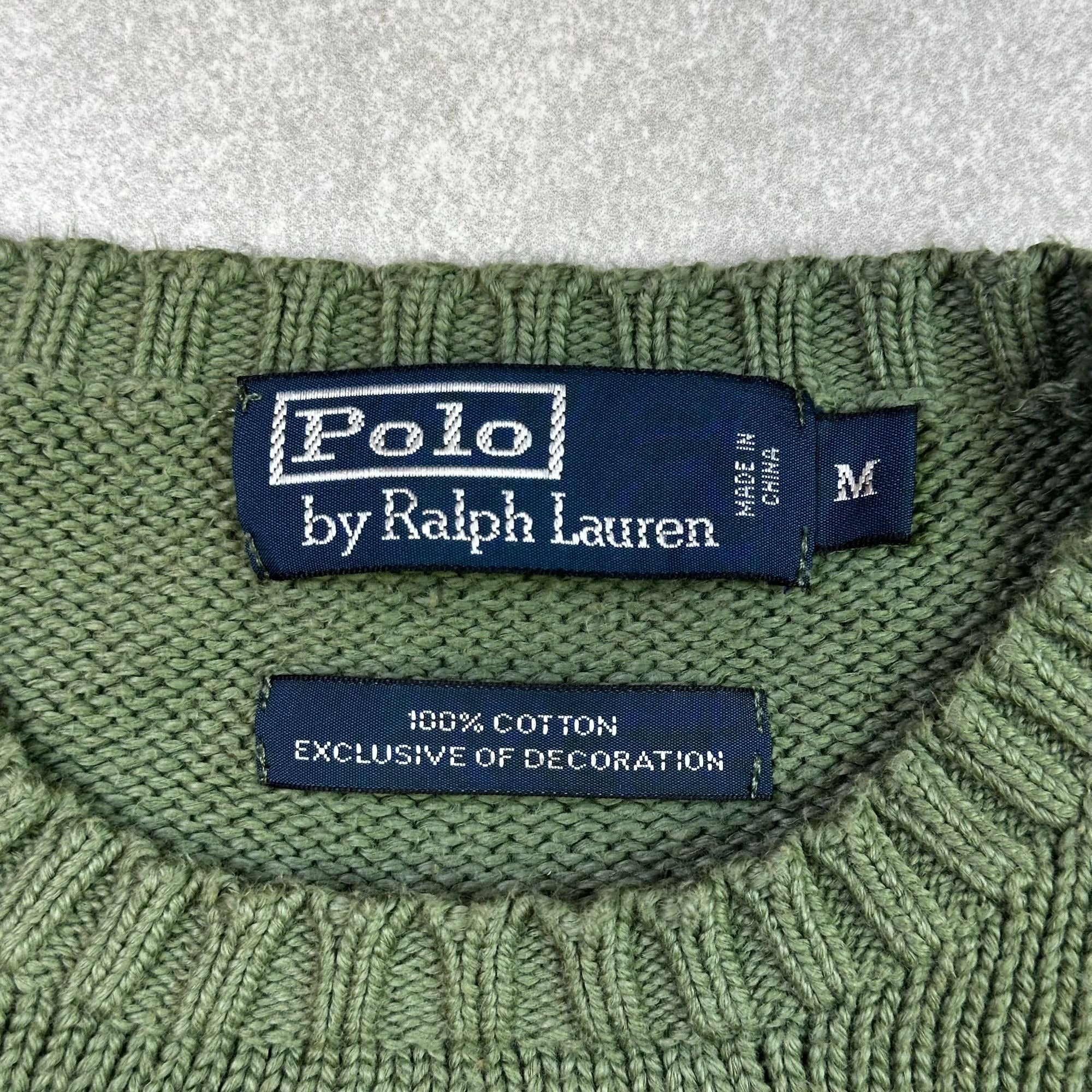 Polo By Ralph Lauren Green Knit Cotton Sweater With Embroidered Logo - Size M