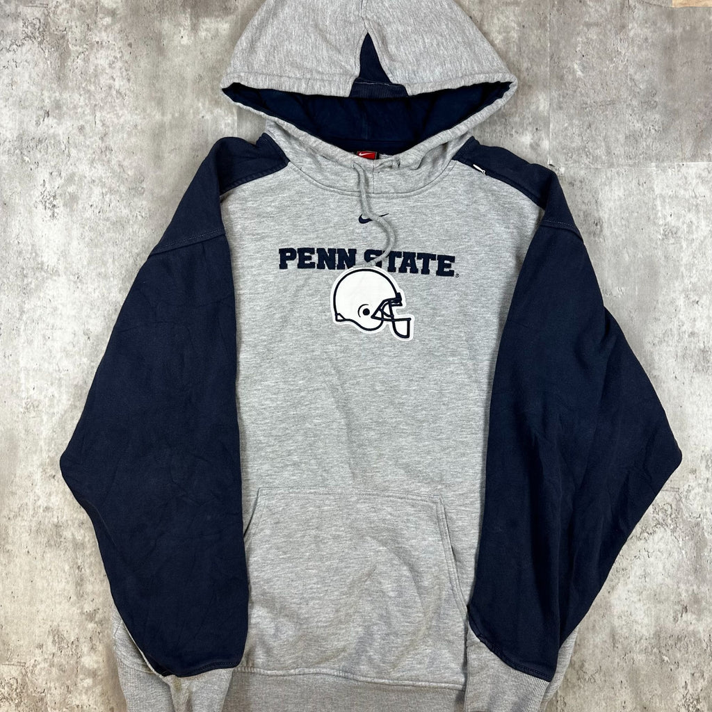 Nike Team Penn State Hoodie L Gray & Navy Pullover Sweatshirt Made In Vietnam