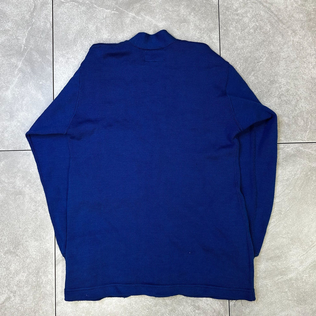 Vintage Fab-Knit "L" Letterman Sweater Blue Wool 38L Athletic Cardigan