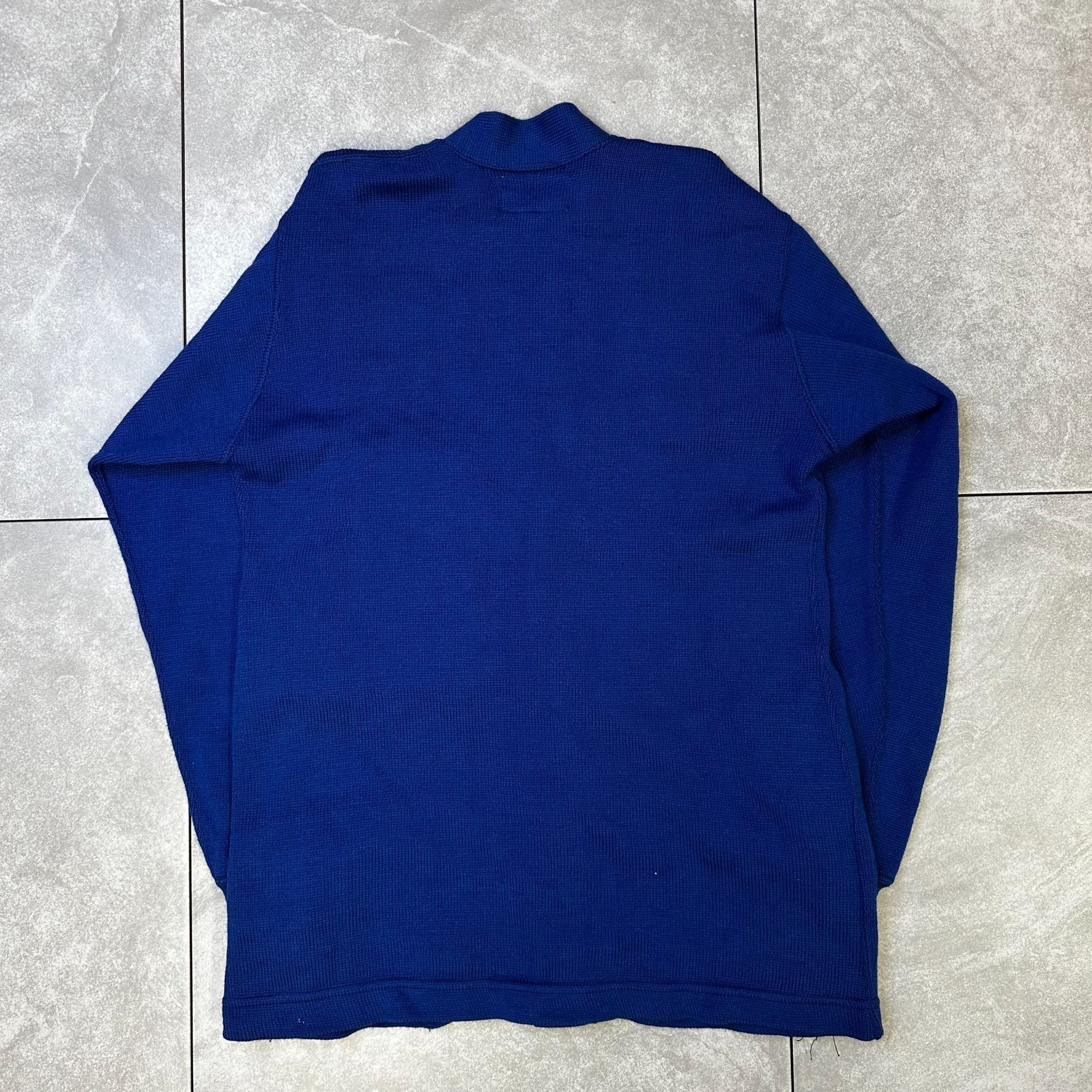 Vintage Fab-Knit "L" Letterman Sweater Blue Wool 38L Athletic Cardigan