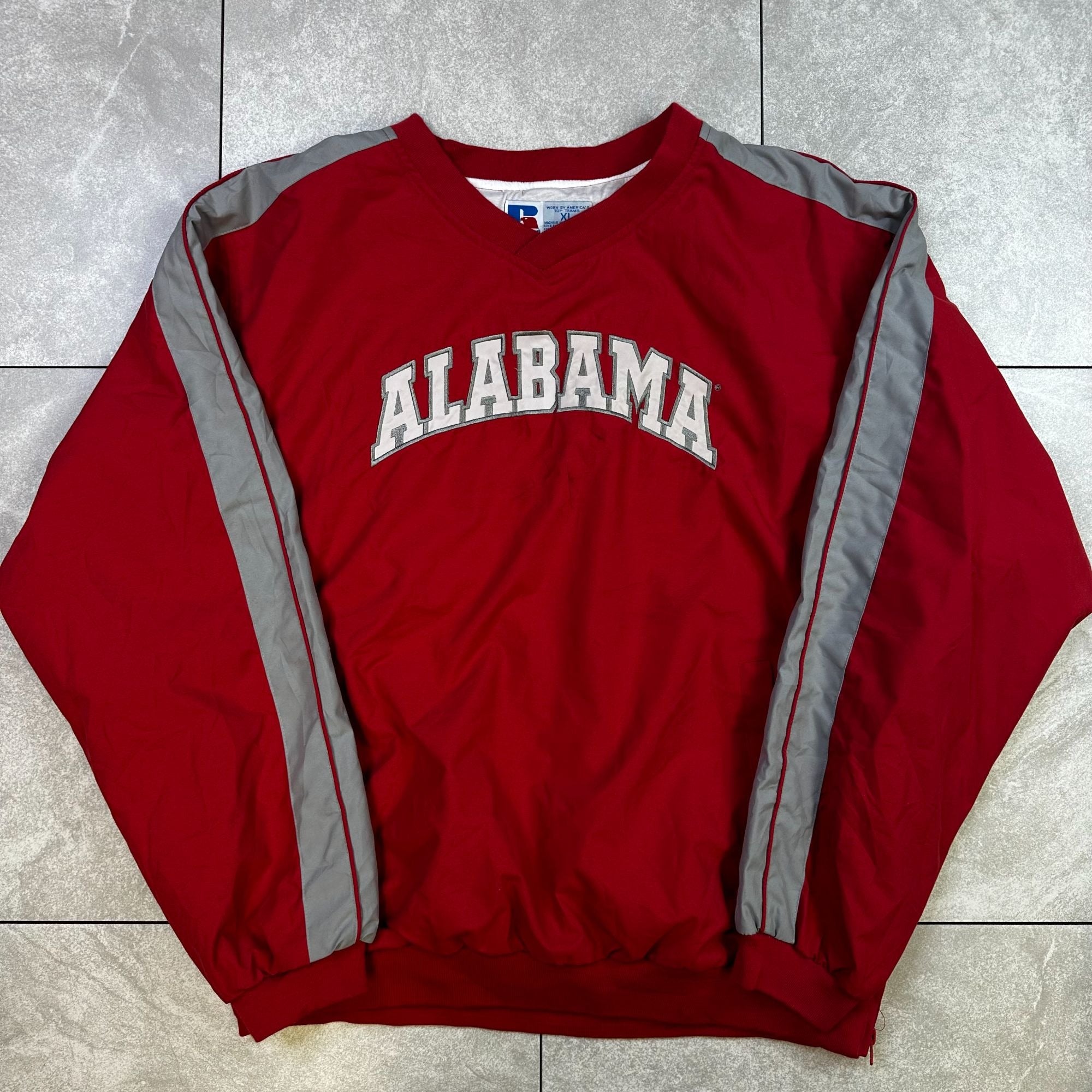 Vintage Russell Athletic Alabama Crewneck Sweatshirt Red & Gray Stripes XL Nylon Blend