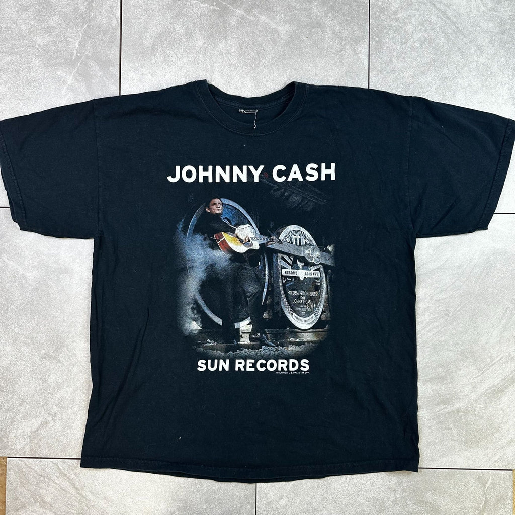 Johnny Cash Sun Records Graphic T-Shirt Black Cotton Mens XL