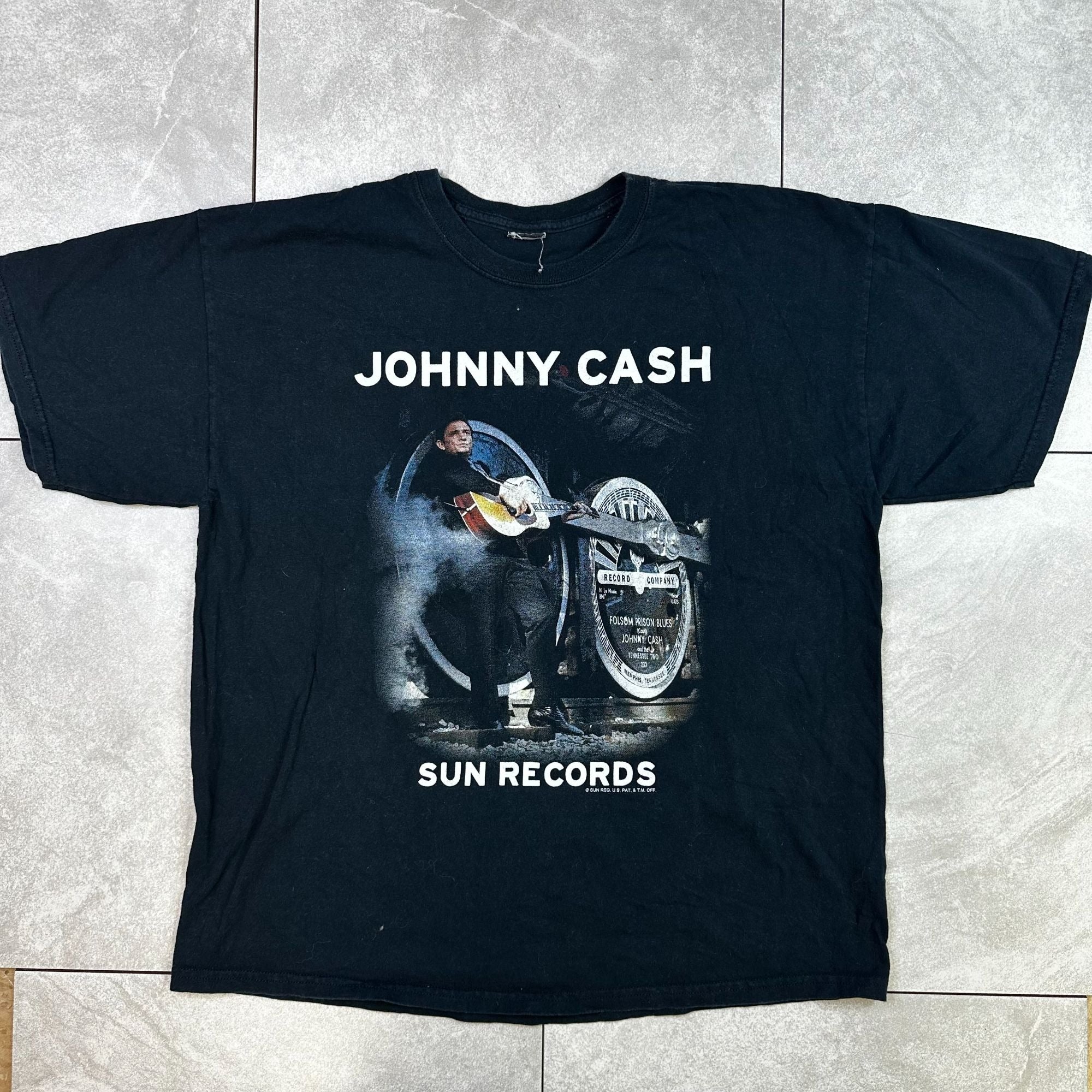 Johnny Cash Sun Records Graphic T-Shirt Black Cotton Mens XL