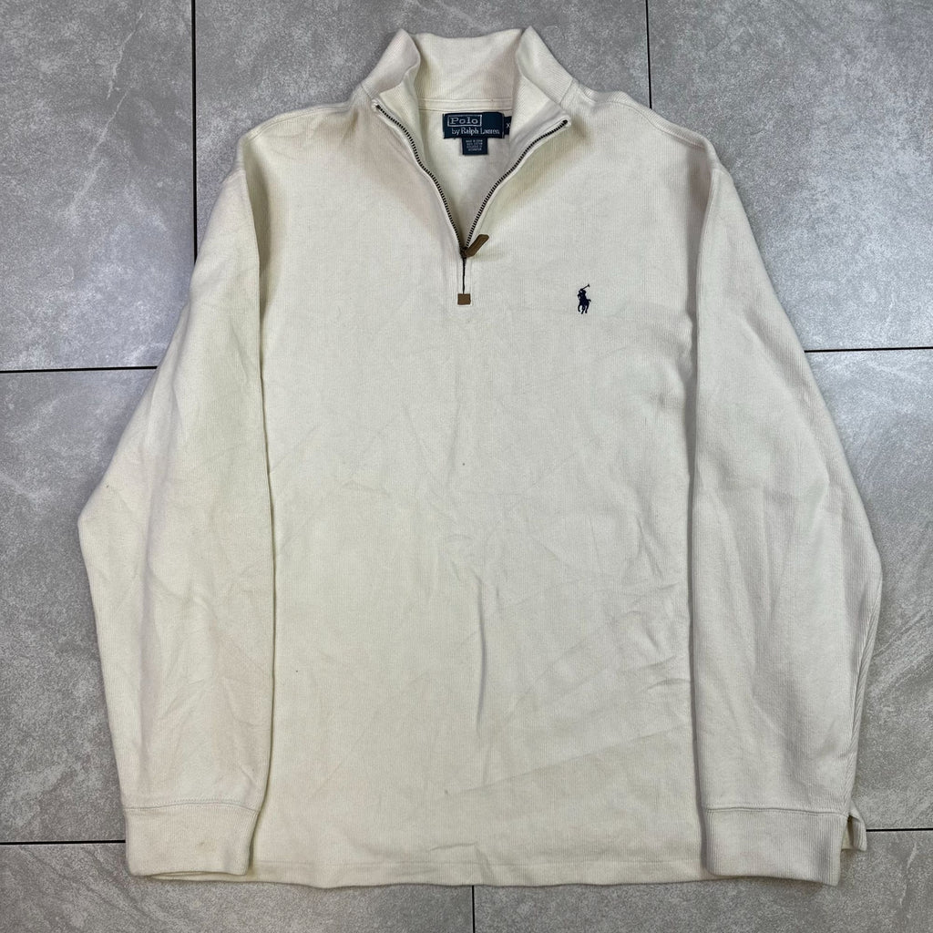 Polo Ralph Lauren Mens XL Cream Half-Zip Cotton Sweater With Embroidered Logo