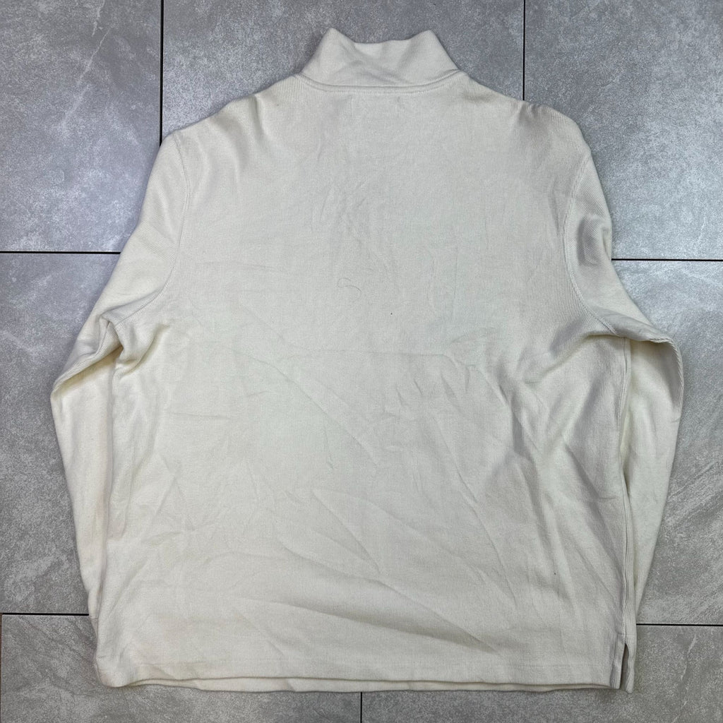 Polo Ralph Lauren Mens XL Cream Half-Zip Cotton Sweater With Embroidered Logo