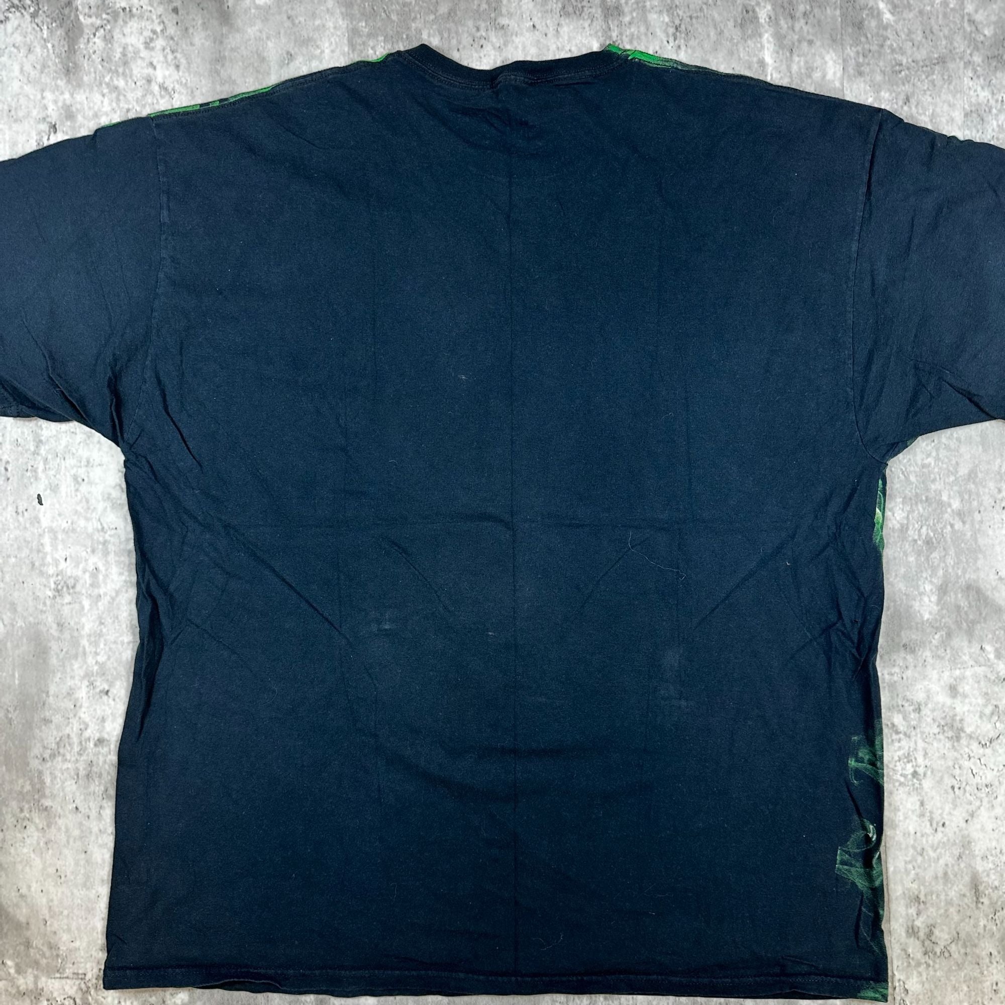 Green Skull Flame Graphic T-Shirt 2XL Social Media Brand 100% Cotton Black Short Sleeve Mens Tee