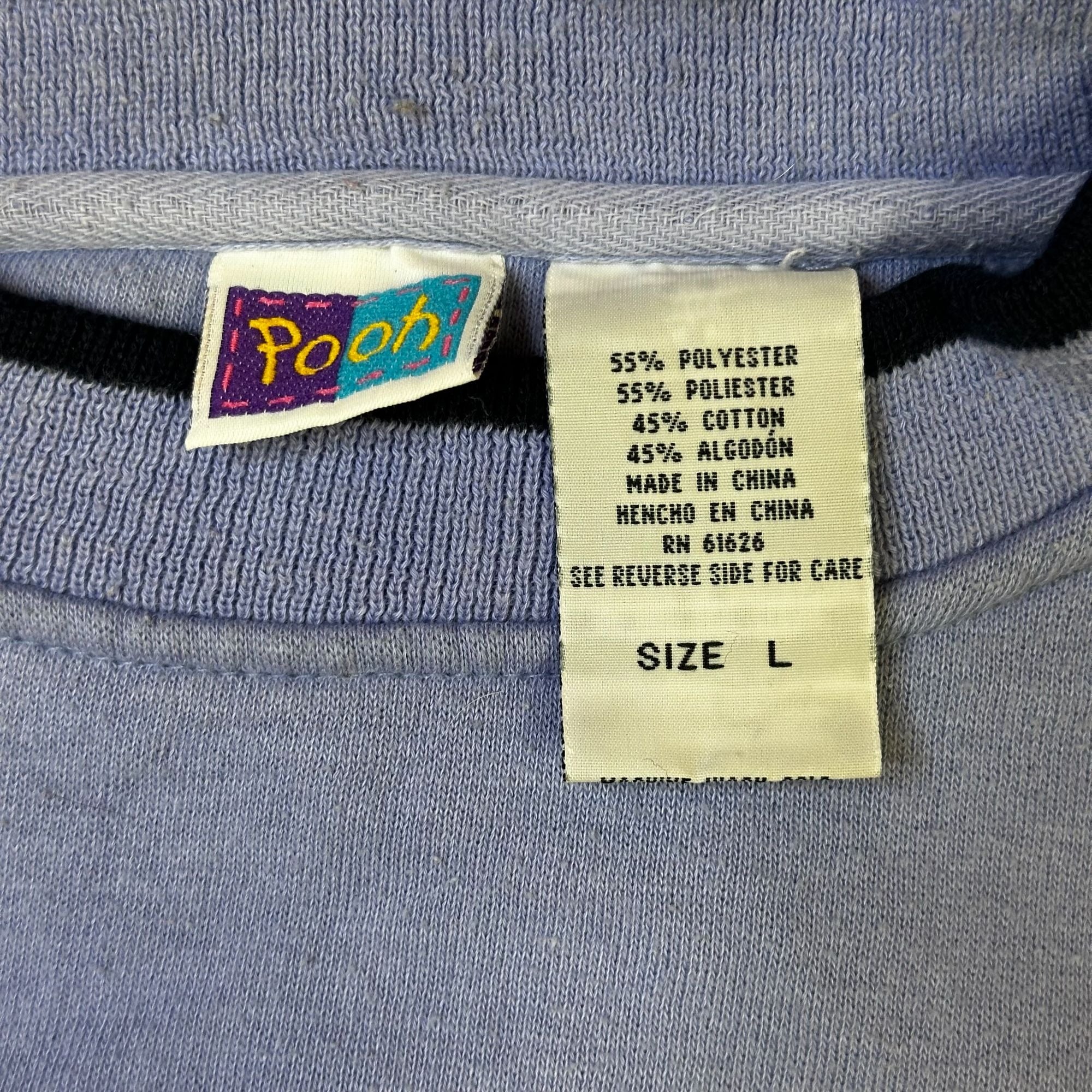 Vintage Winnie The Pooh & Piglet Sweatshirt Blue Pullover Size L 55% Polyester 45% Cotton