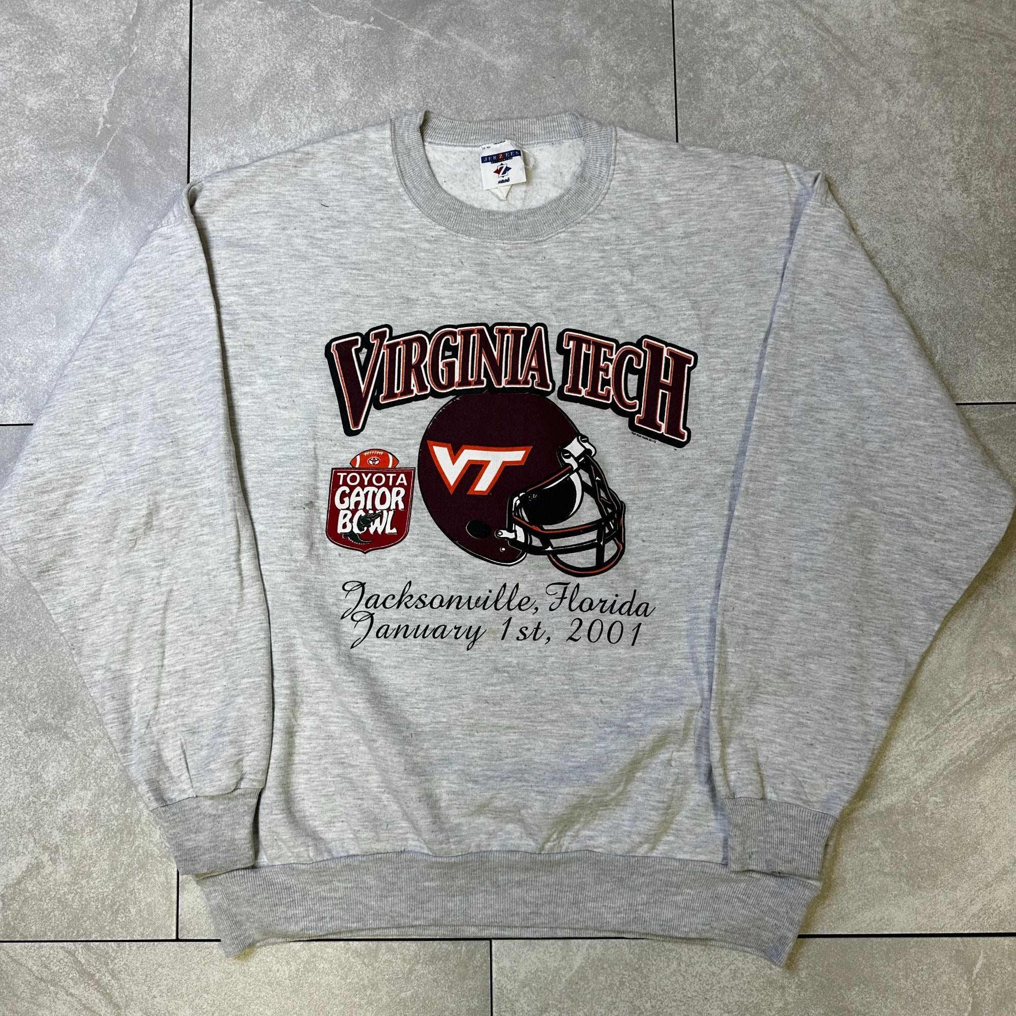 Virginia Tech Gator Bowl 2001 Sweatshirt Jerzees Activewear Gray Size XL