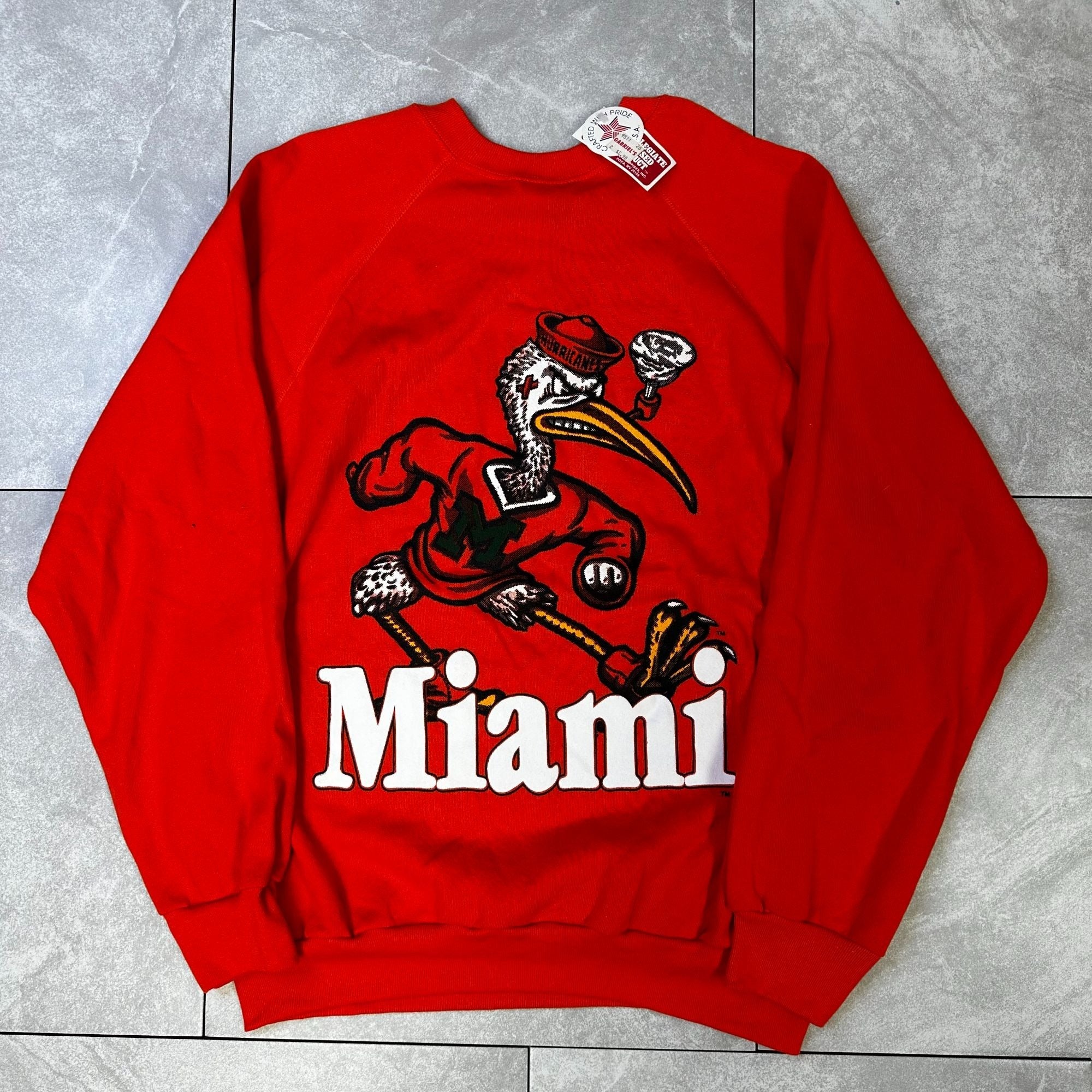 Vintage Miami Red Crewneck Sweatshirt XXL Tultex Made In USA Orange Raglan Sleeves College Sportswear 90s