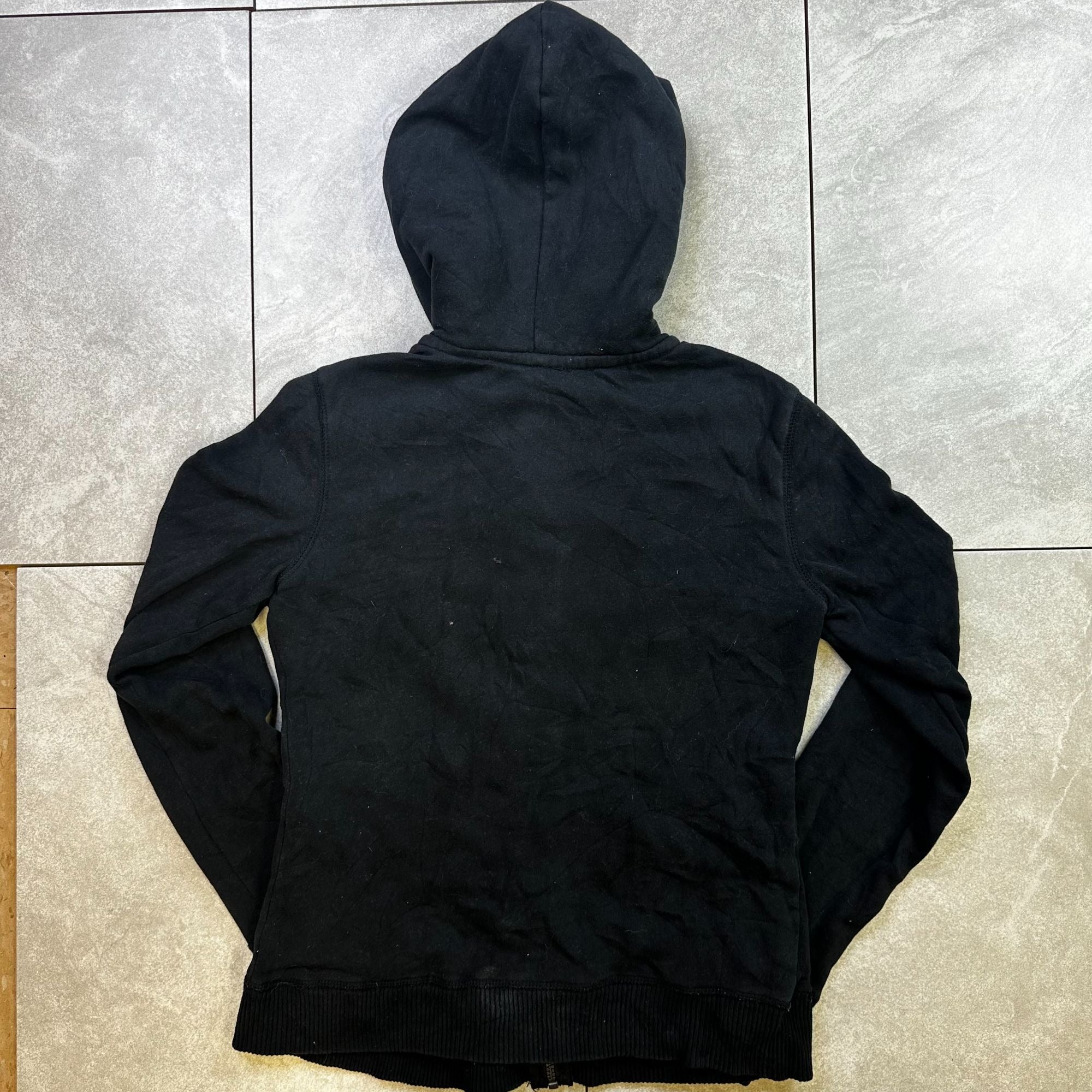 Aeropostale Womens Black Full-Zip Hoodie With Multicolor Patterned Hood M