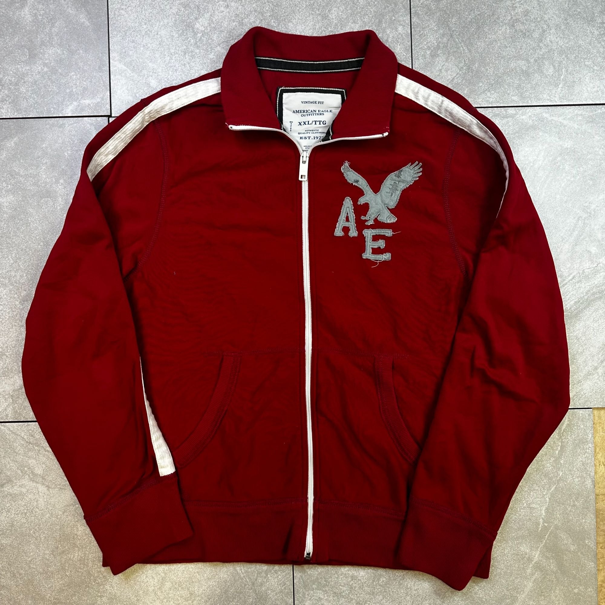 American Eagle Outfitters Vintage Fit Red Zip-Up Jacket XXL Cotton Blend Mens Casual Outerwear