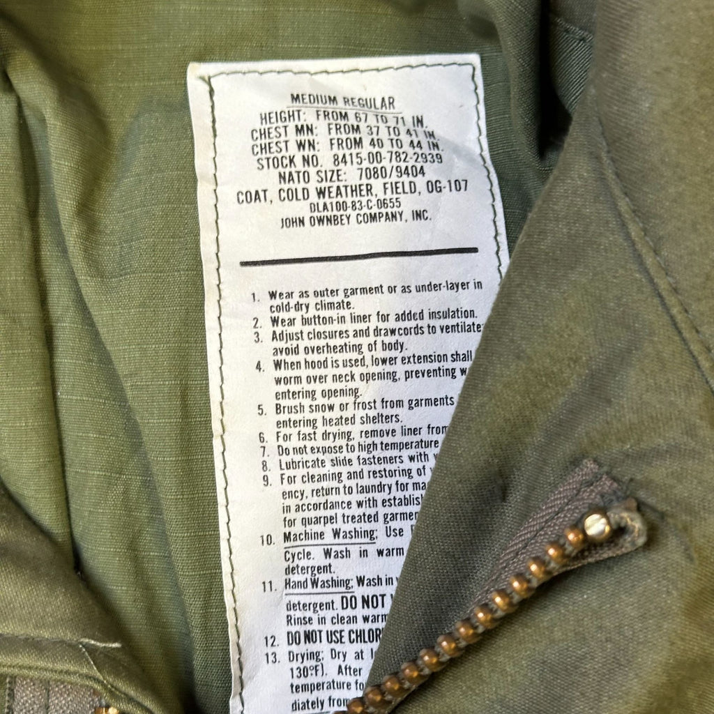 Vintage Military Cold Weather Field Coat Medium Regular Olive Green Cotton Blend