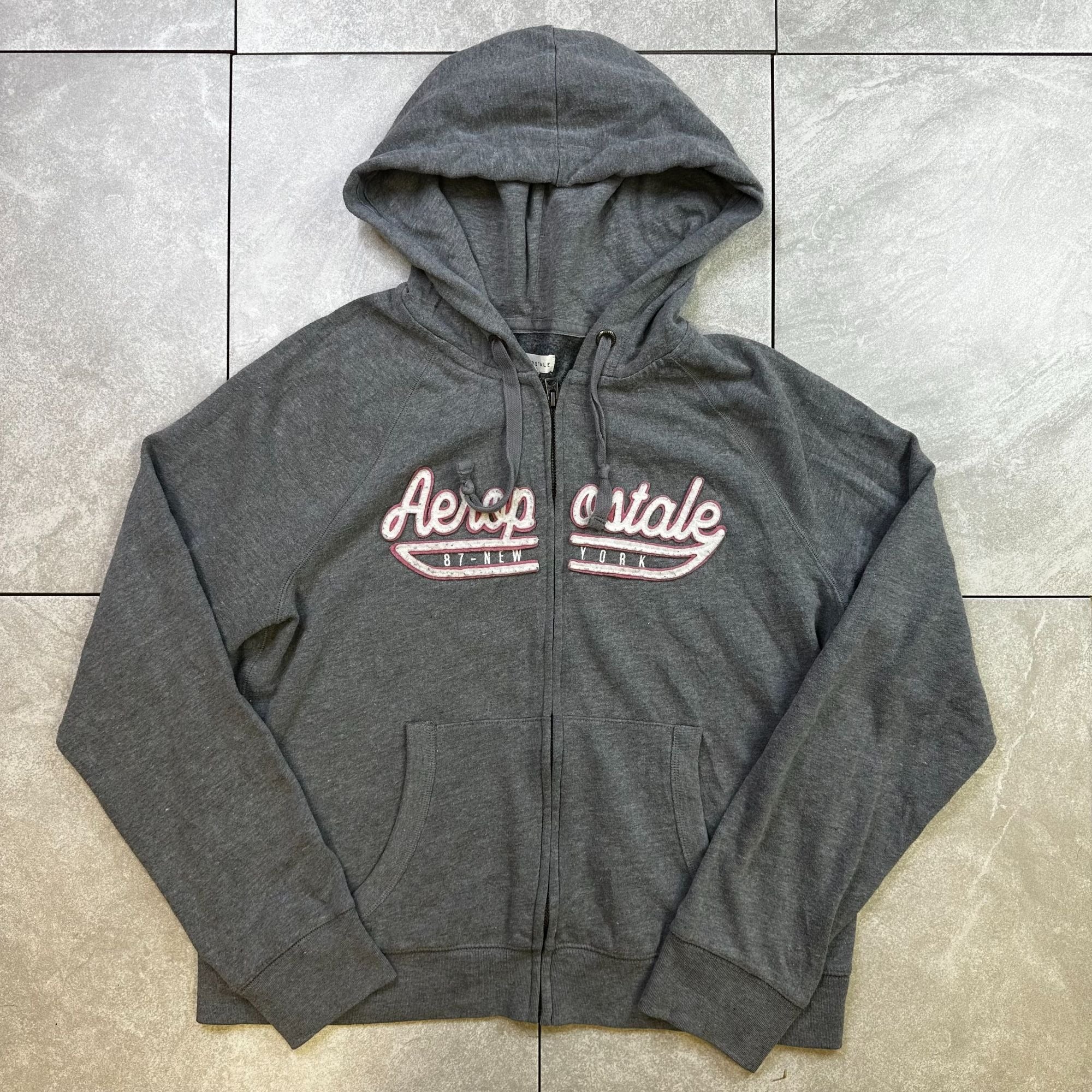 Aeropostale Gray Hooded Zip-Up Sweatshirt XL Soft Cotton Blend Womens Casual