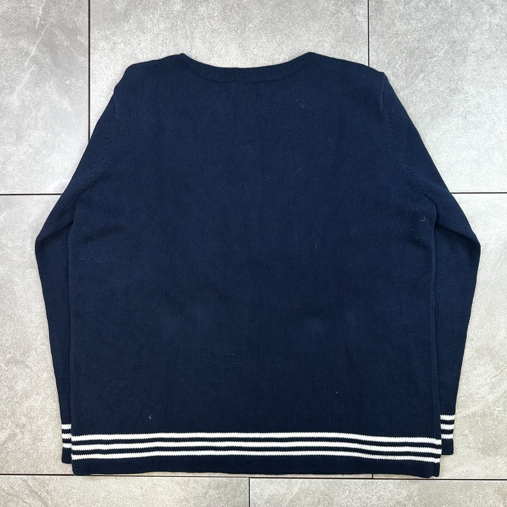 Lauren Ralph Lauren Navy Cotton Nautical Style Sweater With Embroidered Sailboat Design & Stripe Accents Size XL