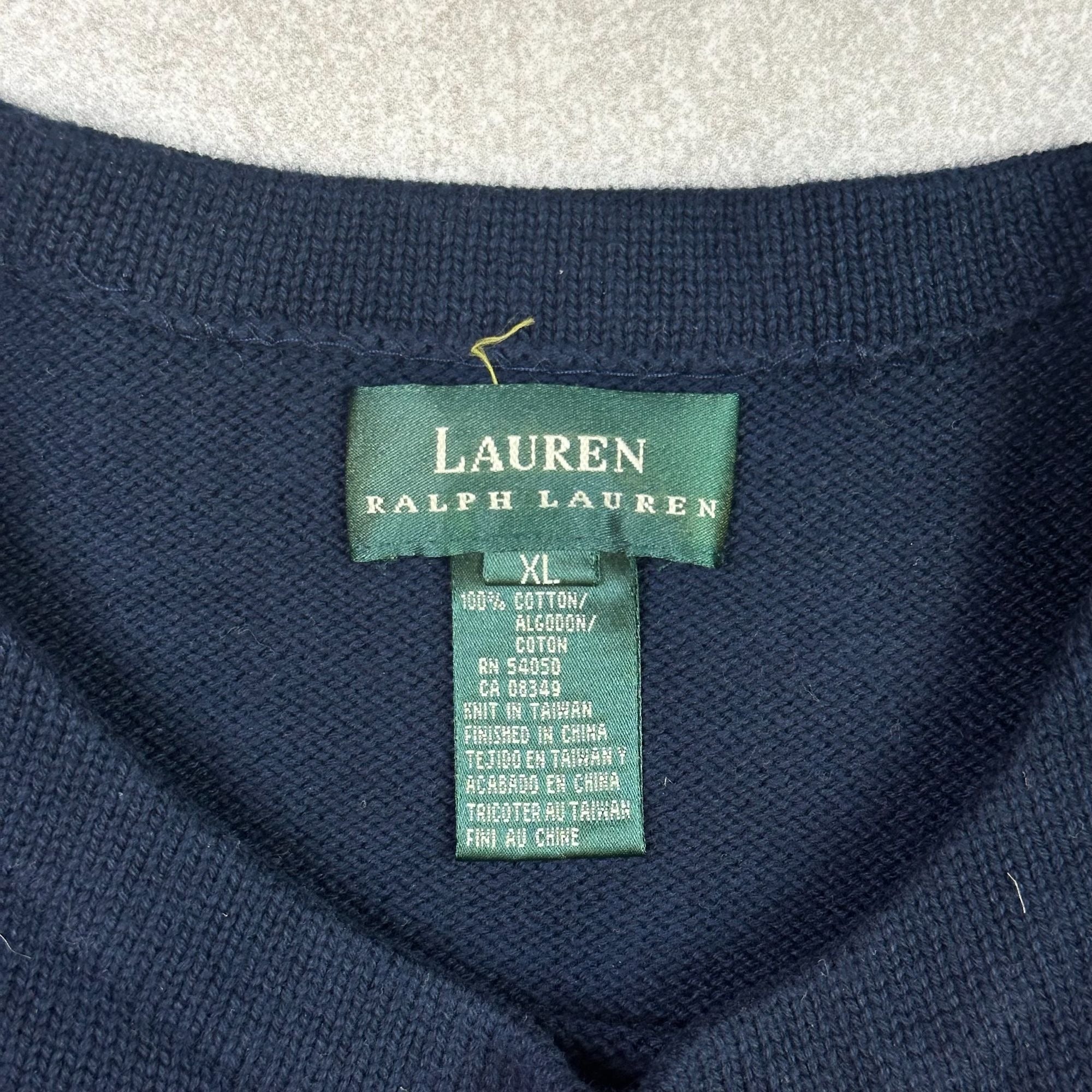 Lauren Ralph Lauren Navy Cotton Nautical Style Sweater With Embroidered Sailboat Design & Stripe Accents Size XL