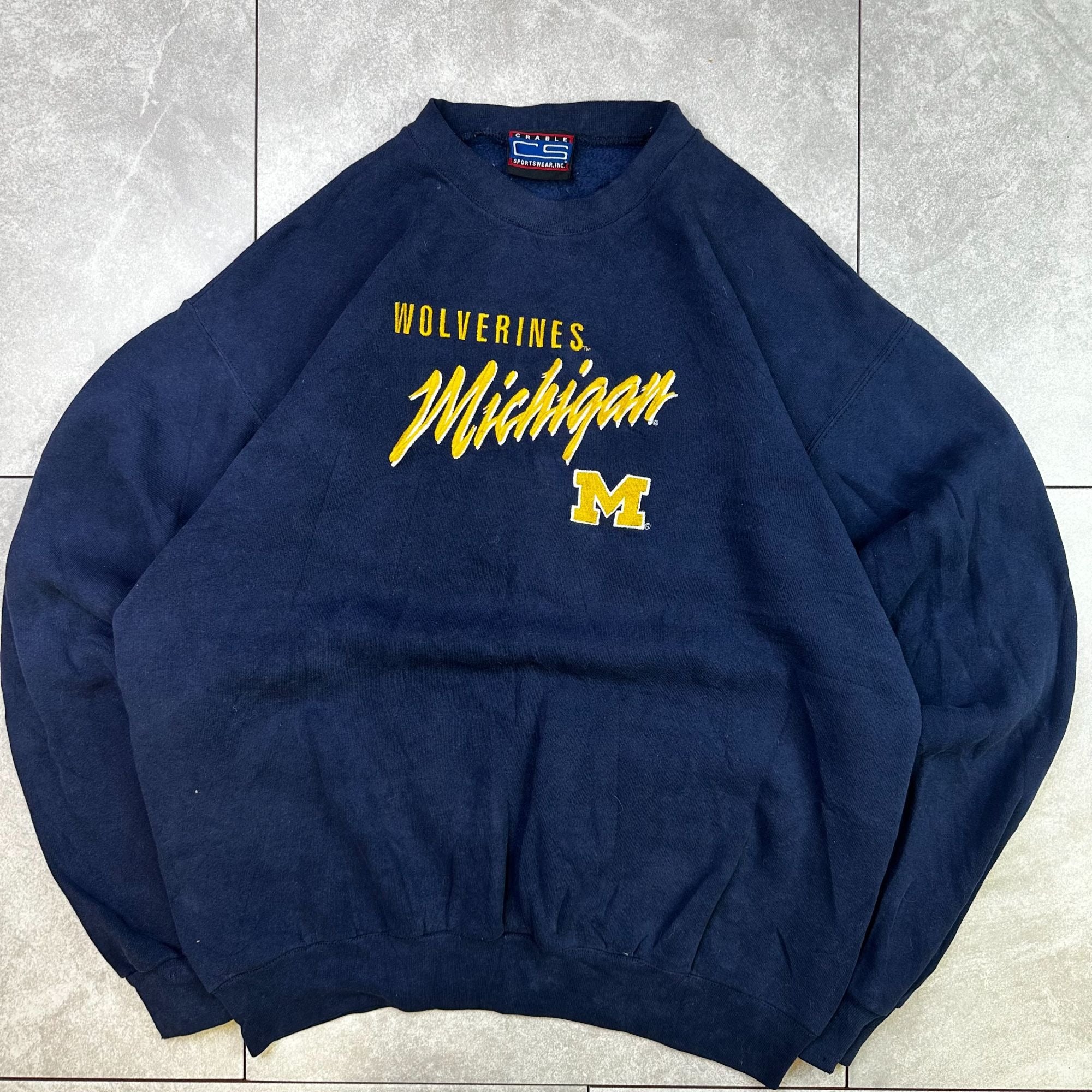 Vintage Crable Sportswear Michigan Wolverines Sweatshirt Navy Crewneck Size XL