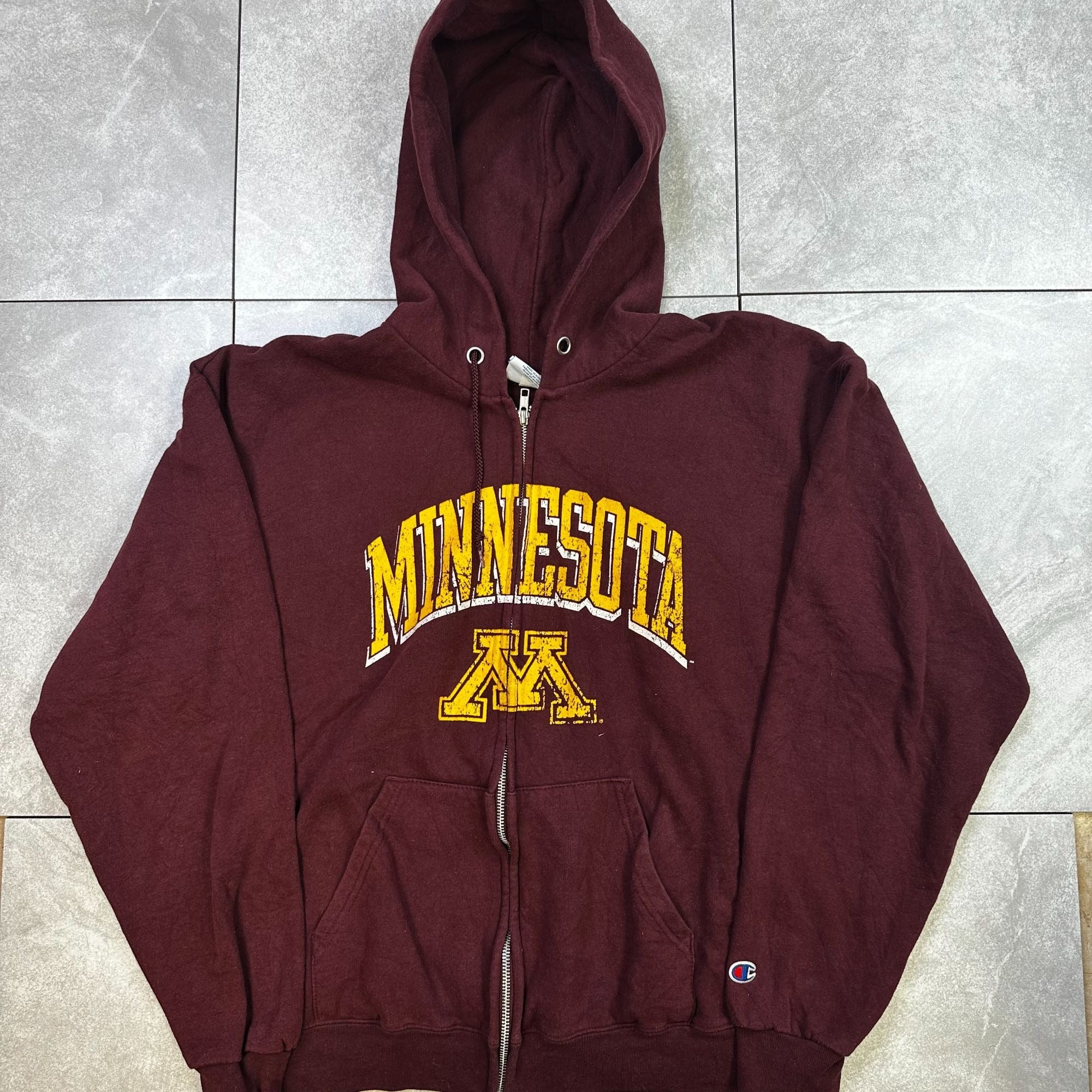 Champion Minnesota Hoodie Maroon L Authentic Athleticwear Cotton/Polyester Unisex Full Zip Front Pocket