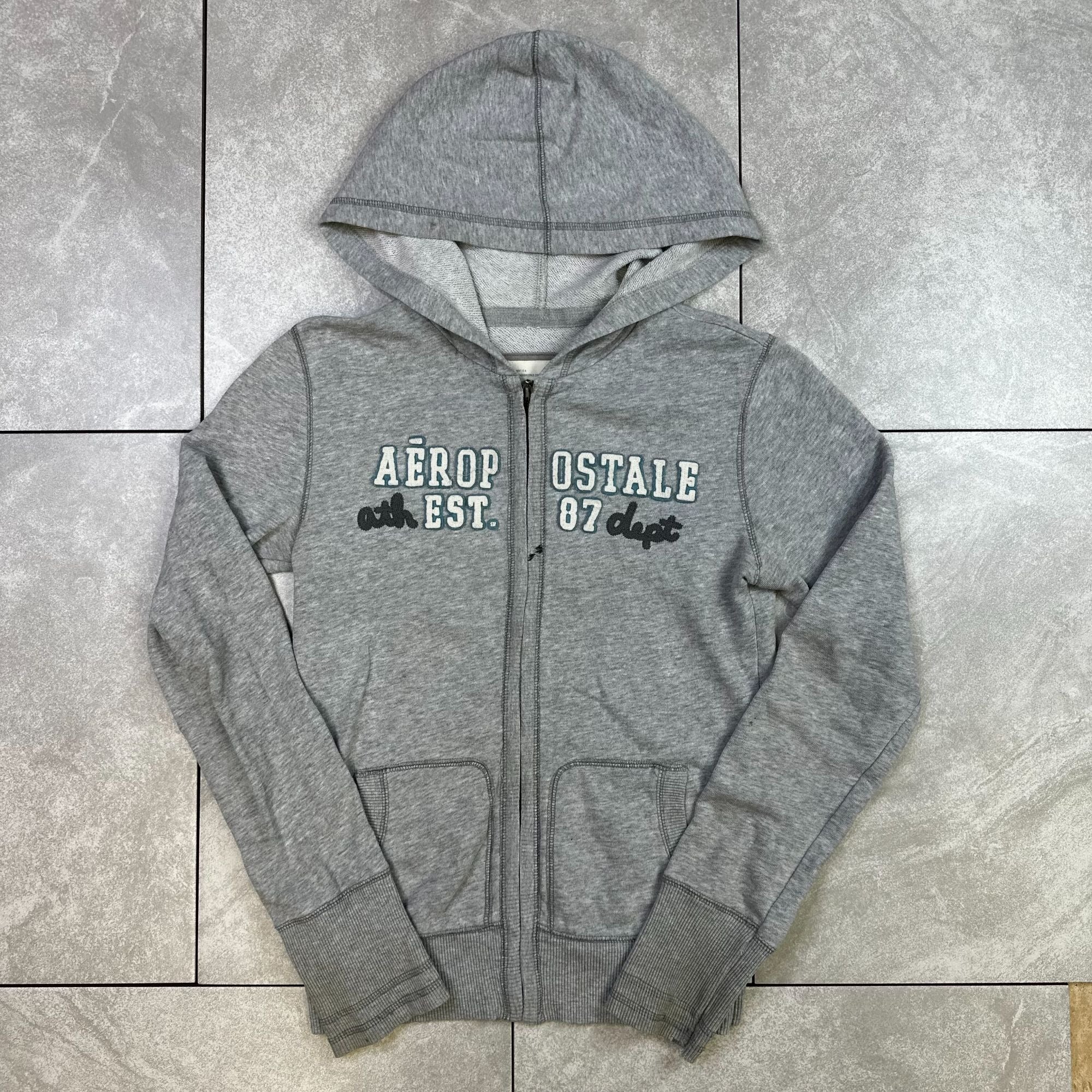 Aeropostale Gray Zip-Up Hoodie With Front Pocket & Hood S