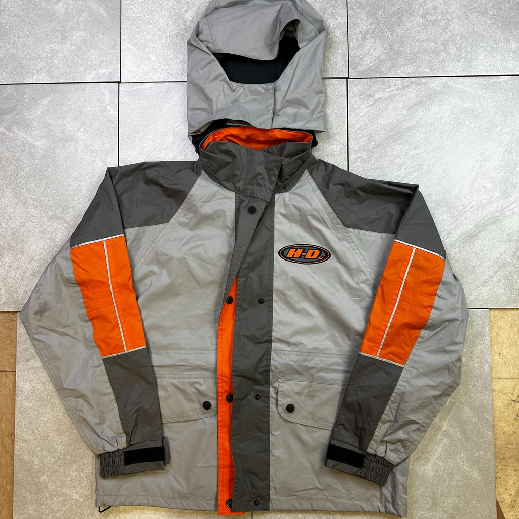 Harley-Davidson Mens S Gray & Orange Waterproof Jacket With Hood