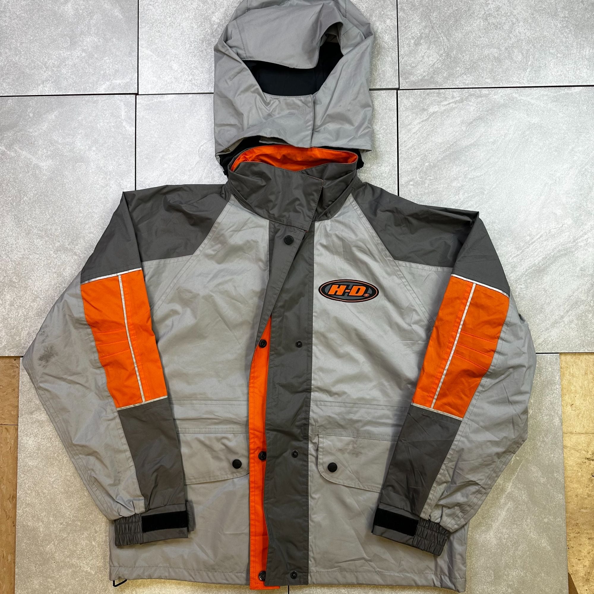 Harley-Davidson Mens S Gray & Orange Waterproof Jacket With Hood