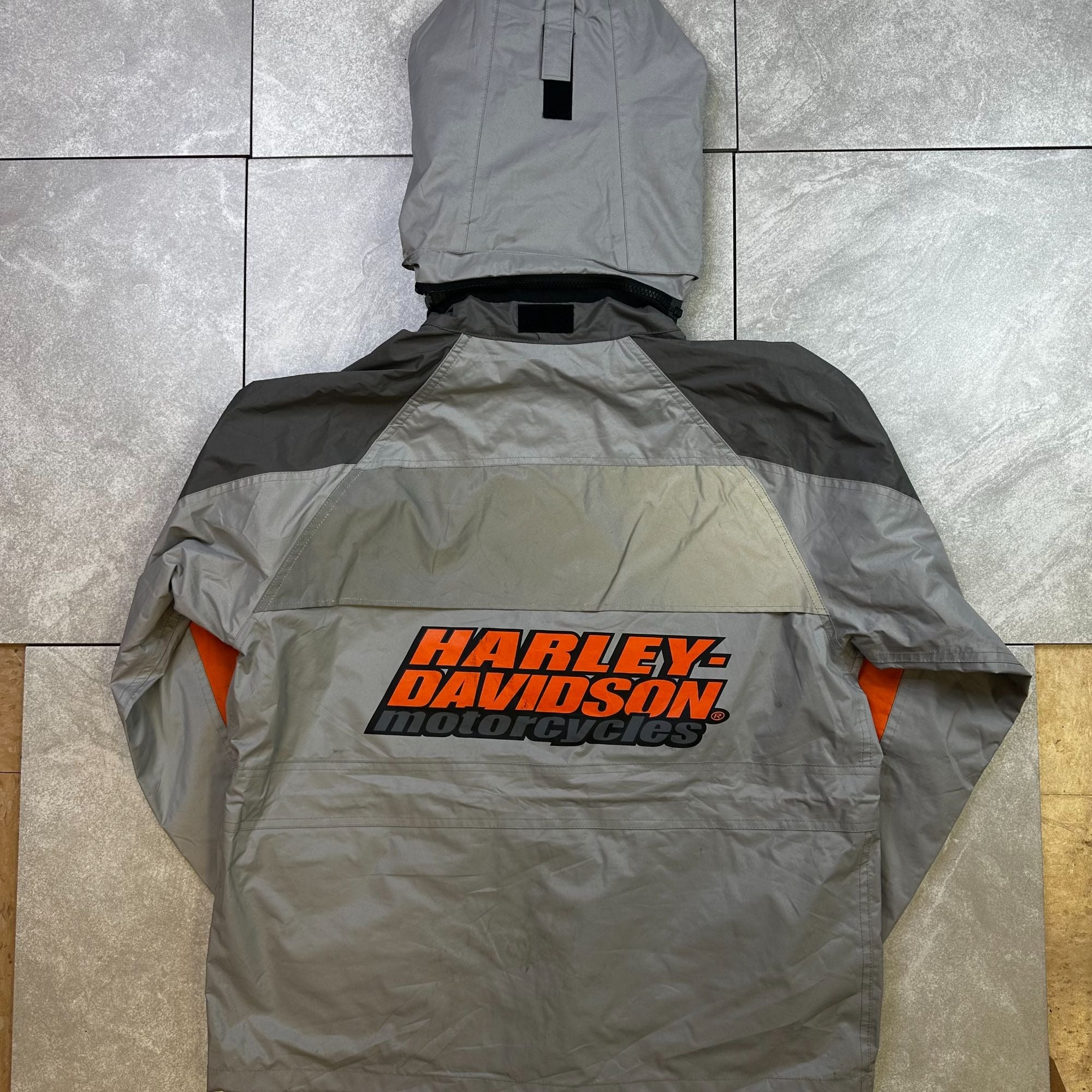 Harley-Davidson Mens S Gray & Orange Waterproof Jacket With Hood