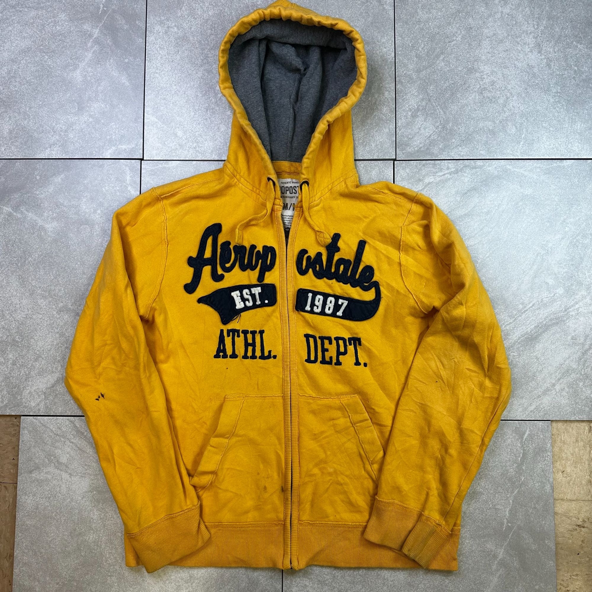 Aeropostale Yellow Hoodie M Athletic Dept 1987 Logo Zip-Up Sweatshirt