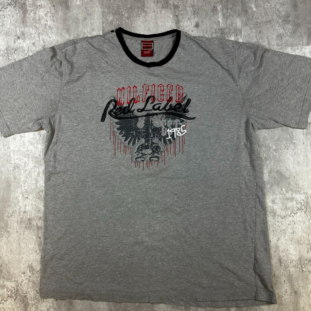 Tommy Hilfiger Red Label Mens XL Graphic Tee Shirt Gray & Black Cotton Blend