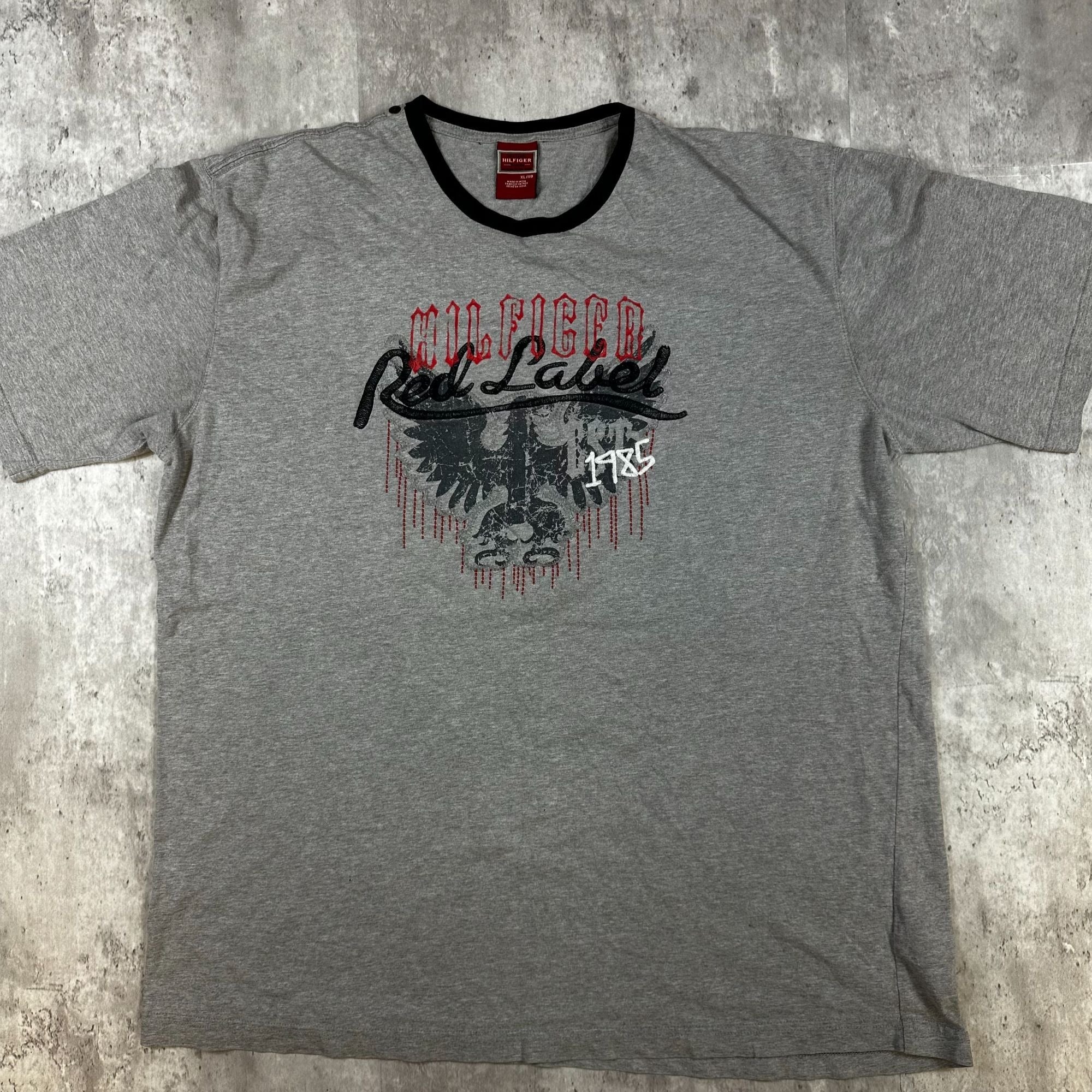 Tommy Hilfiger Red Label Mens XL Graphic Tee Shirt Gray & Black Cotton Blend