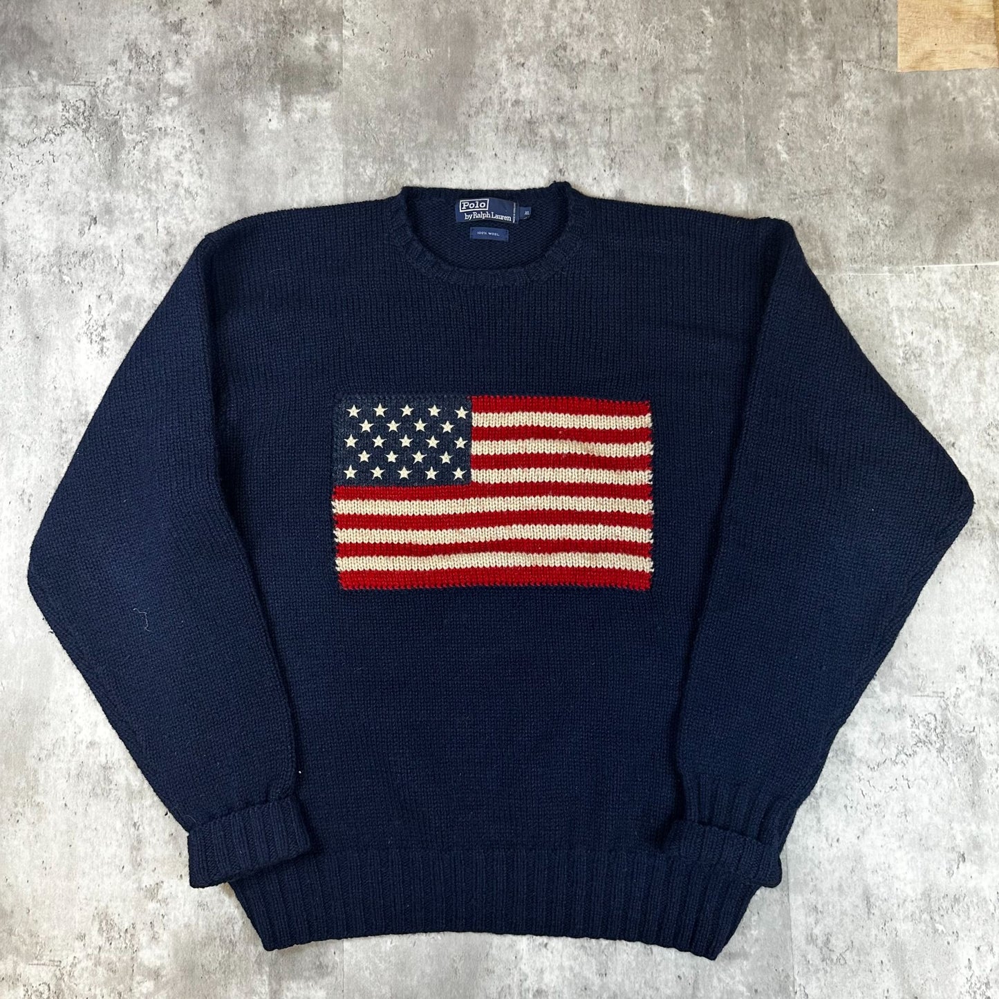 Vintage Polo Ralph Lauren United States Flag 100% Wool Sweater (XL)