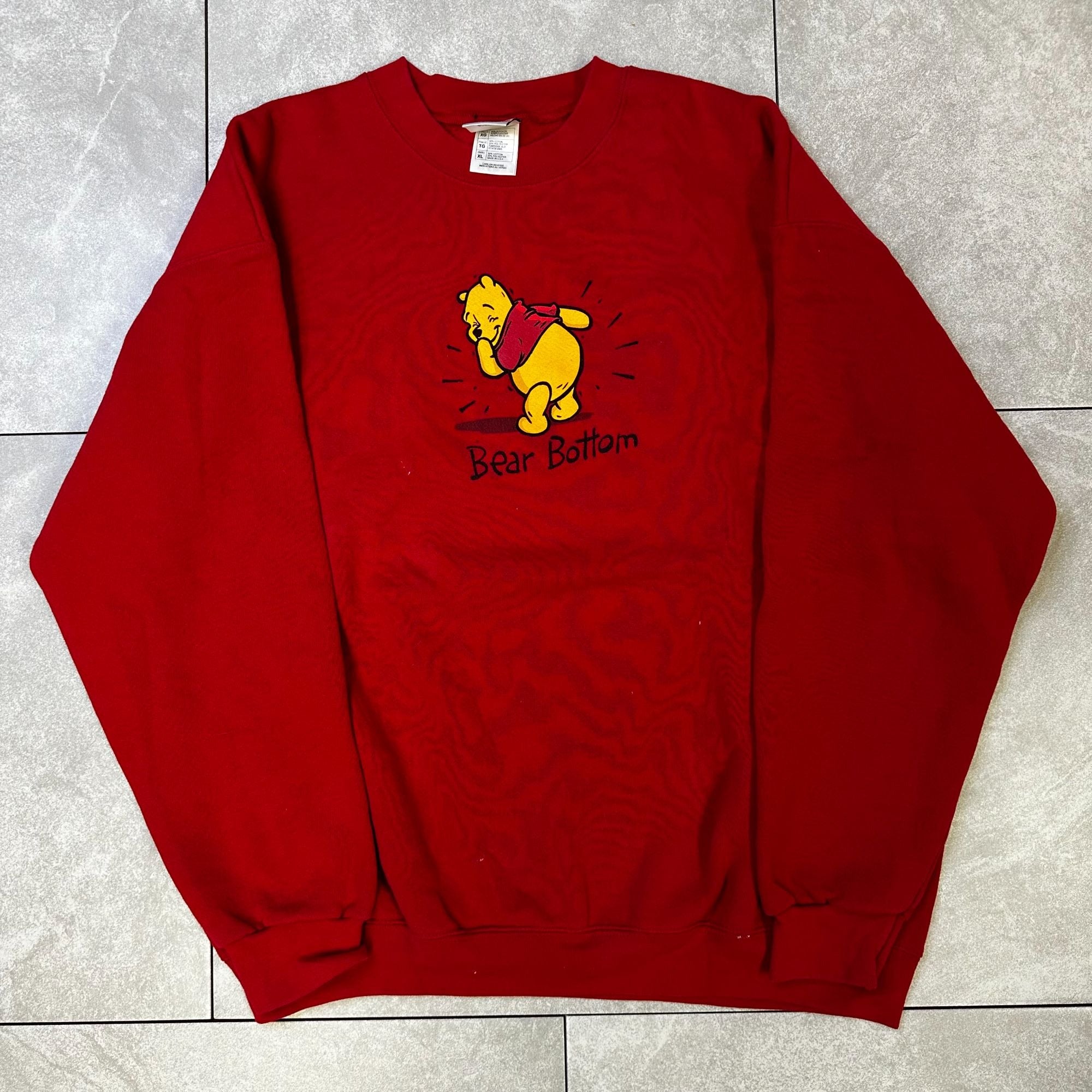 Vintage Disney Store Winnie The Pooh Bear Bottom Red Pullover Sweatshirt XL 90s Made In USA 100% Polyester
