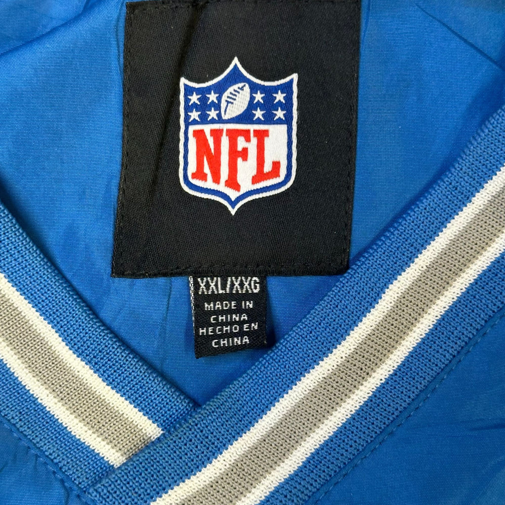Detroit Lions NFL Pullover Windbreaker Jacket XXL Blue With Striped V-Neck & Elastic Cuffs