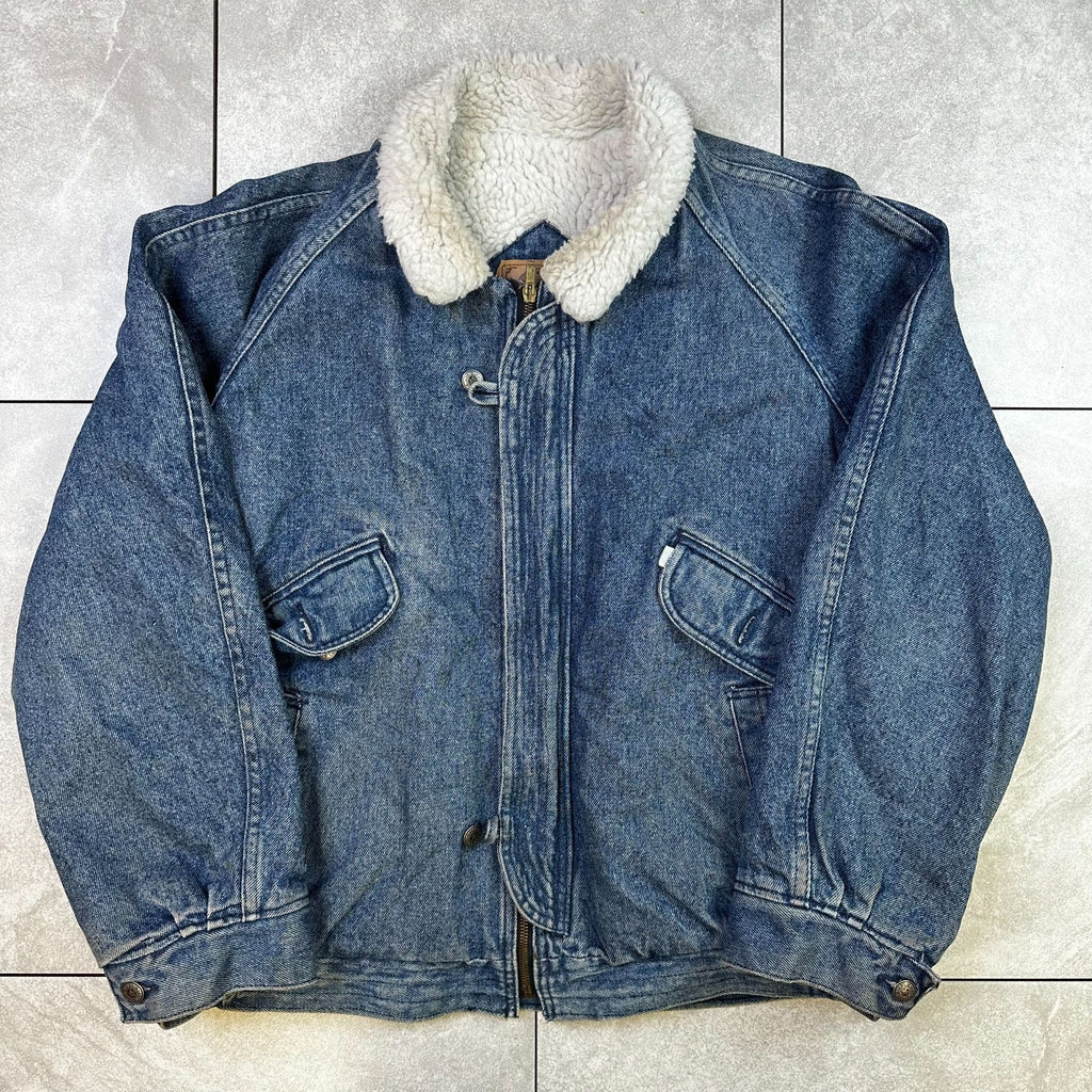 Levis Denim Sherpa Lined Jacket Large Button Front Warm Outerwear