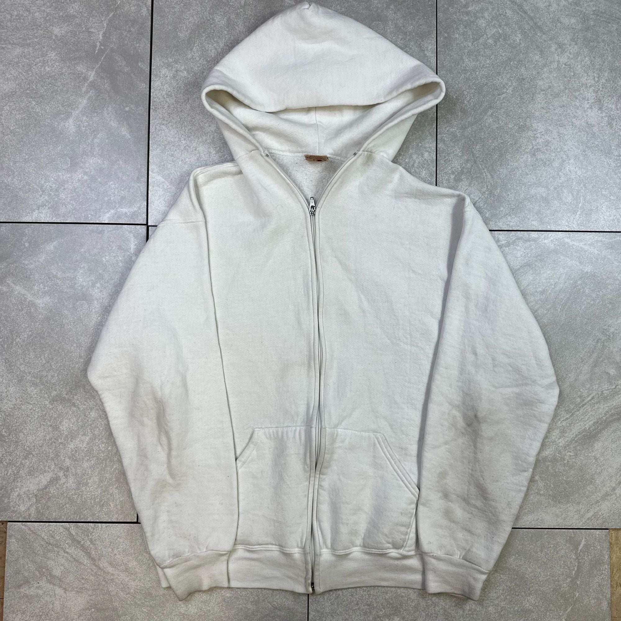 Russell Sportswear L White Zip-Up Hoodie Made In USA
